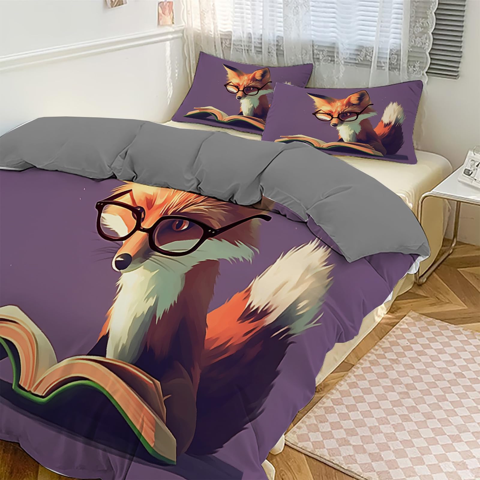 Parure de lit renard drôle pour chambre enfant : housse de couette douillette pour fille et garçon