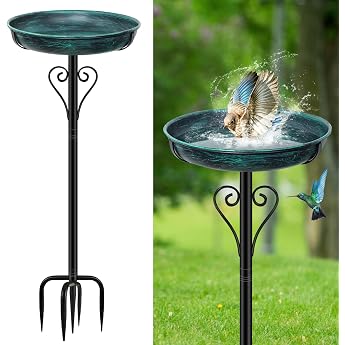 Standing Bird Bath 103 cm Bird Bath for Outdoor Garden Metal Bird Basin Bowl Wild Bird Drinker Water Drinker for Winterproof Food Water Bowl Vintage Green