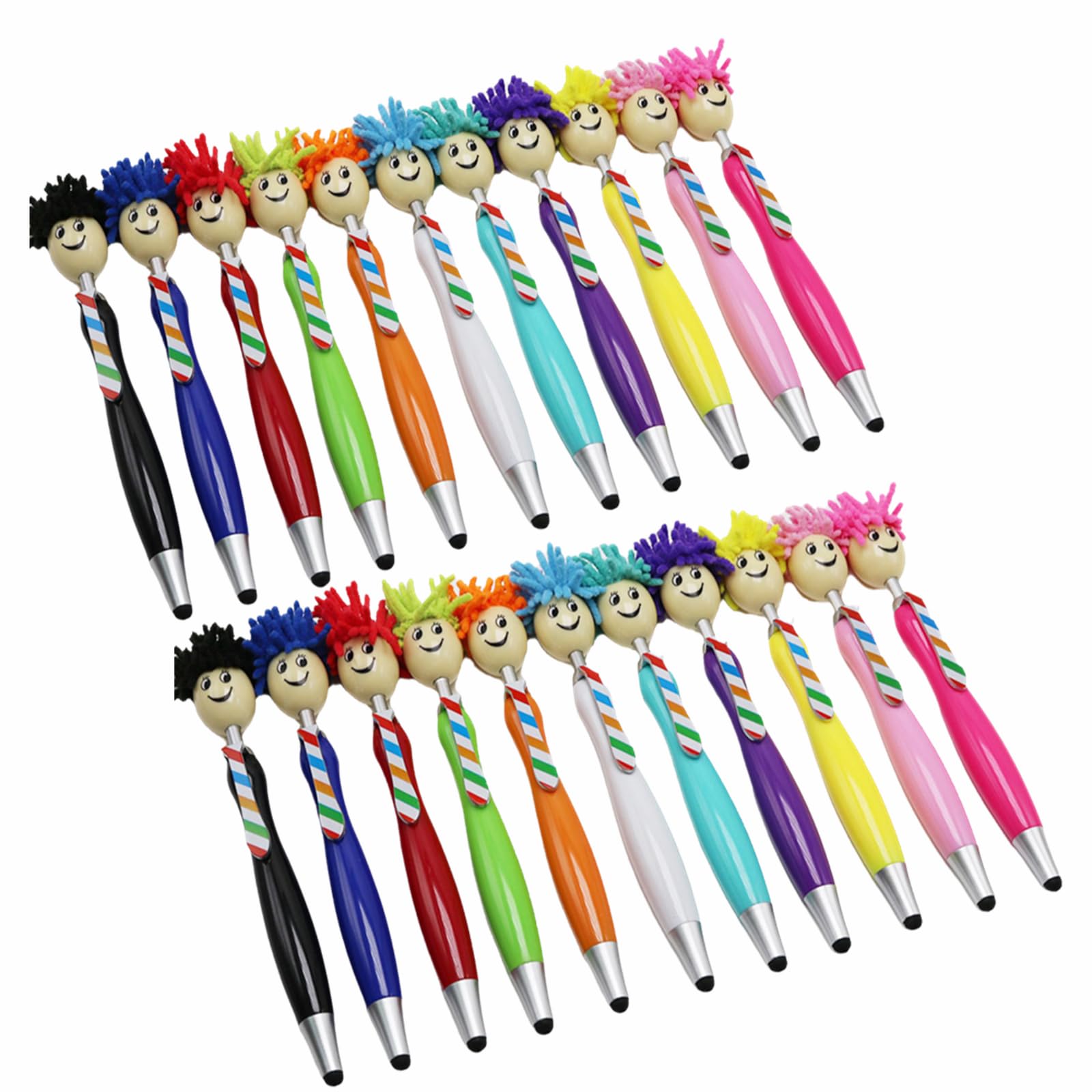 Arthink Pack of 20 Mop Head Ballpoint Pens Funny Mop Topper Pens with Plush Hair Writing Click Pen