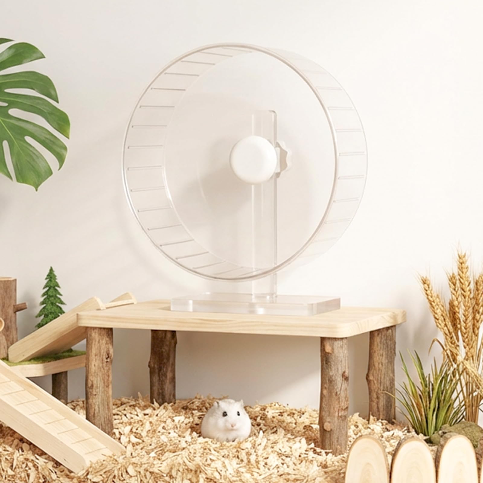 Roue silencieuse pour hamster de 27,9 cm - Grande roue transparente avec support réglable - Roue d'exercice silencieuse pour hamsters syriens, gerbilles, hérissons et petits animaux