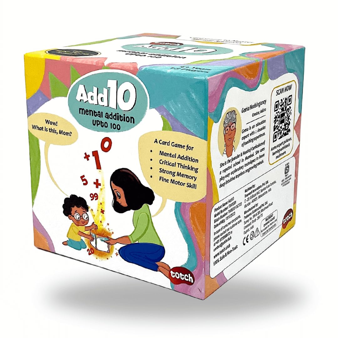 Add 10 Math Card Game for Kids 4-10 Years Addition & Subtraction Game Fun Educational Mental Card Game 5 Way to Learn, Quick Thinking Fast Solving Game for 1-4 Players | 66 Cards, 1 Mat, 1 Booklet