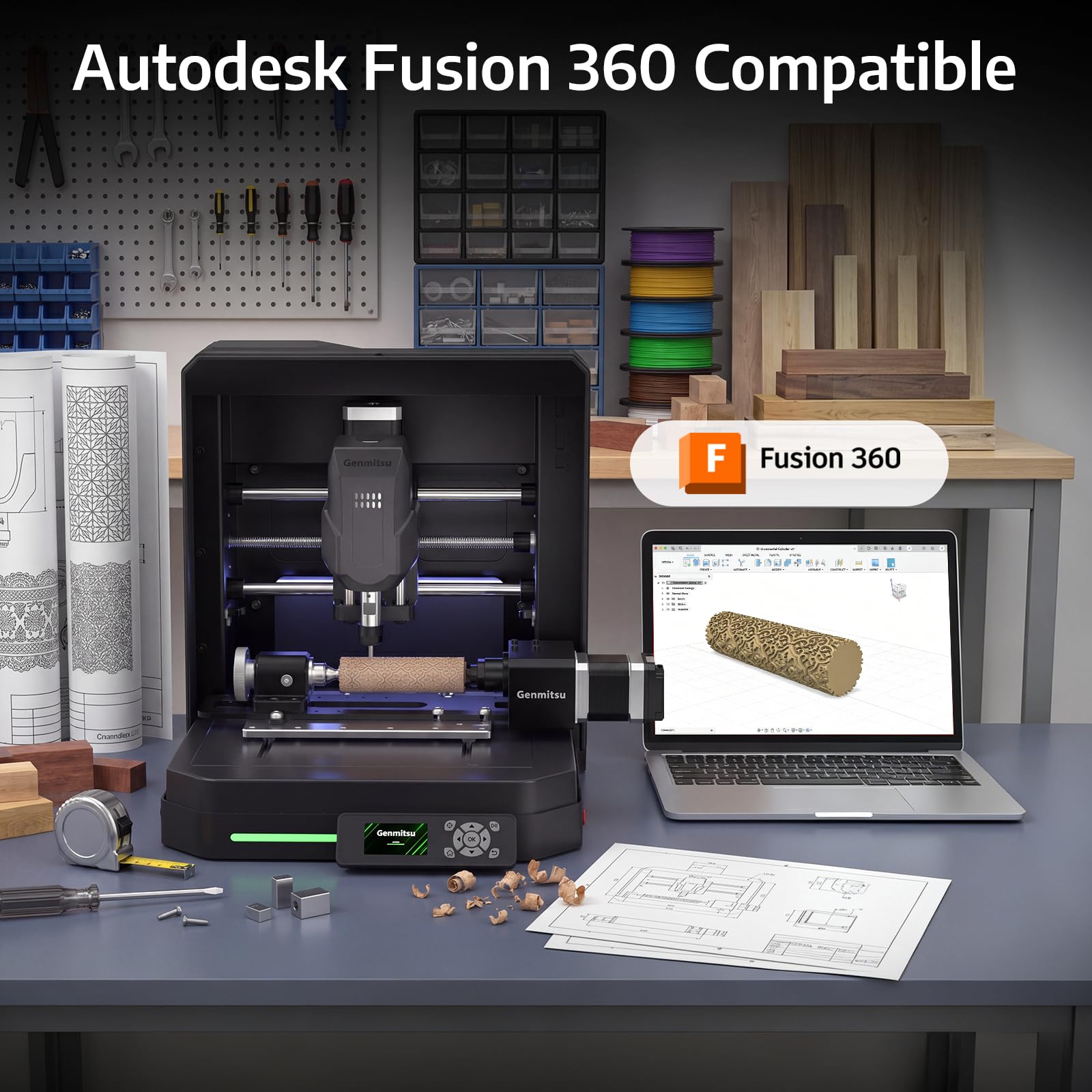 Genmitsu 4. Achsen-Drehmodul für Cubiko Desktop-CNC-Maschine, zylindrische Gravur, 120 mm Spannbereich, 4:1 Untersetzung