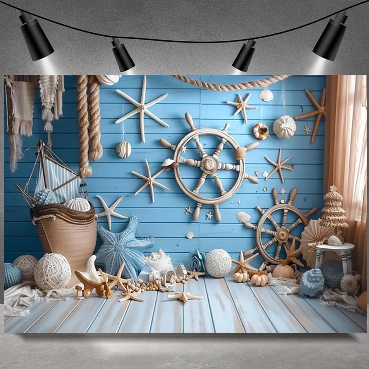 Blue Wooden Nautical Photography Backdrop Nautical Rudder Adventure Newborn Shower Decoration Summer Holiday Beach Party Backdrop Ahoy Nautical Boy