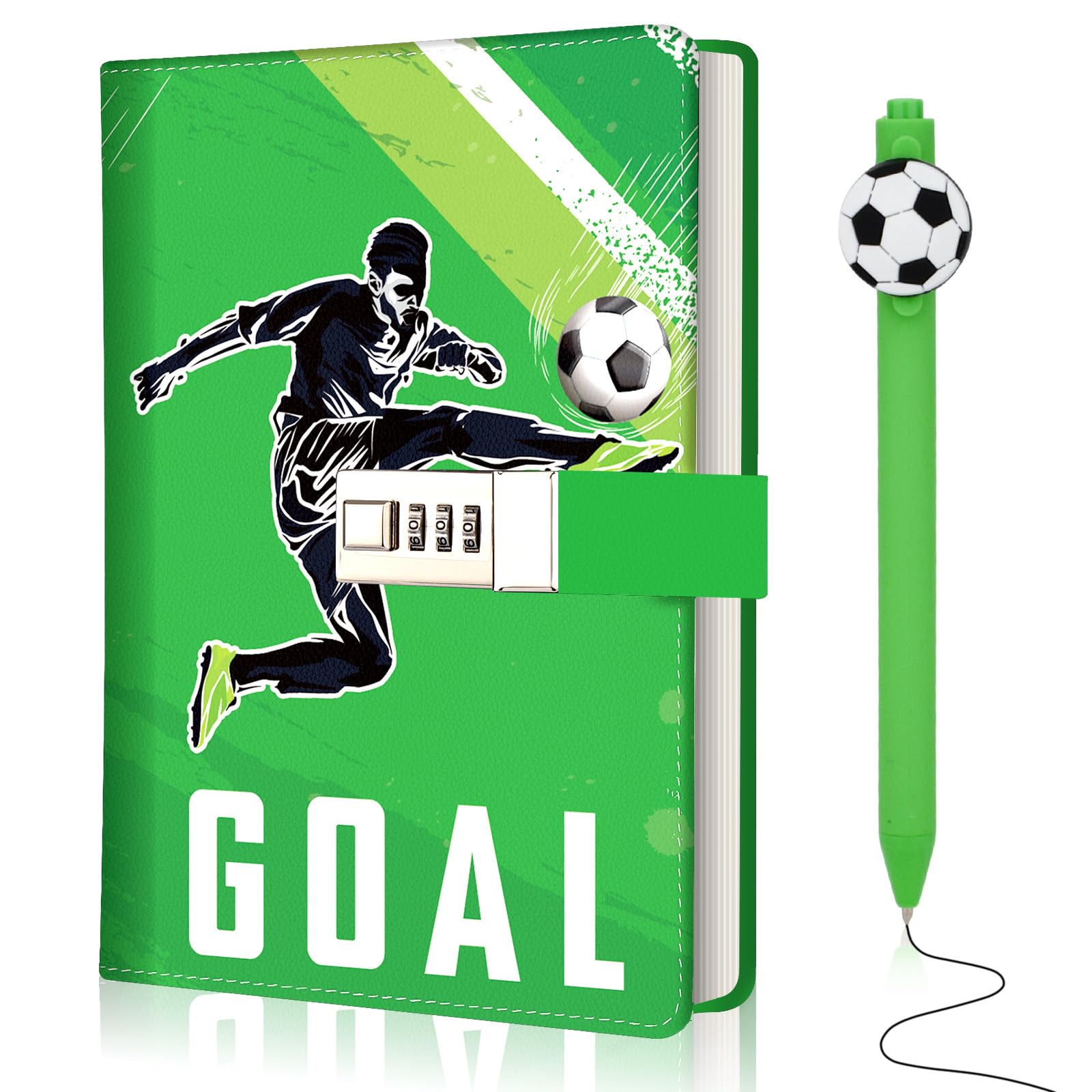 Diario con cerradura para niños y niñas de 8 a 12 años, diario de fútbol con bolígrafo para escribir, diario secreto para adolescentes, regalo de cumpleaños para niños de 6, 7, 8, 10, 12, 16 años