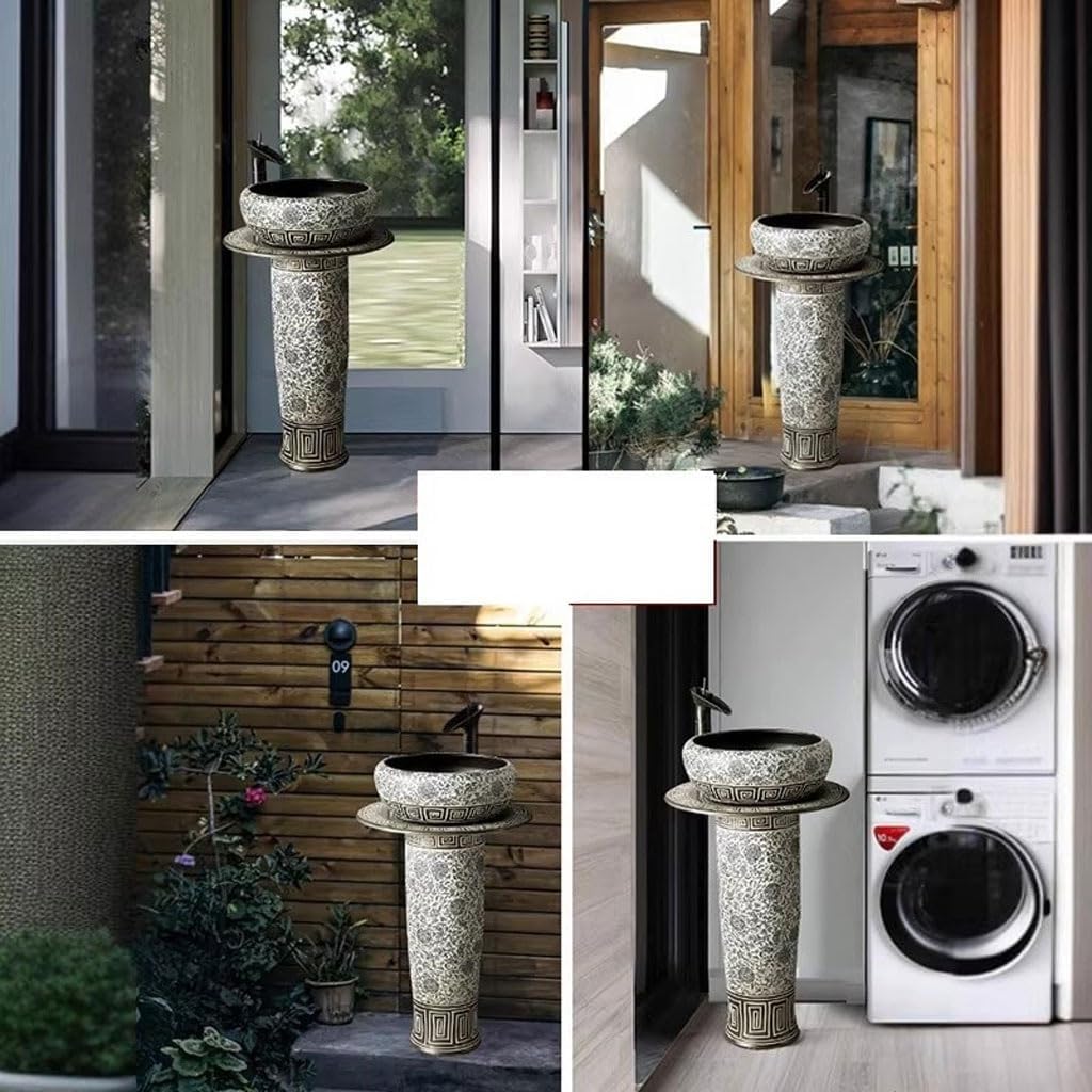 Pedestal Sinks Home Outdoor Wash Basin Courtyard Column Balcony Bathroom Integrated Floor Art Sink (A)