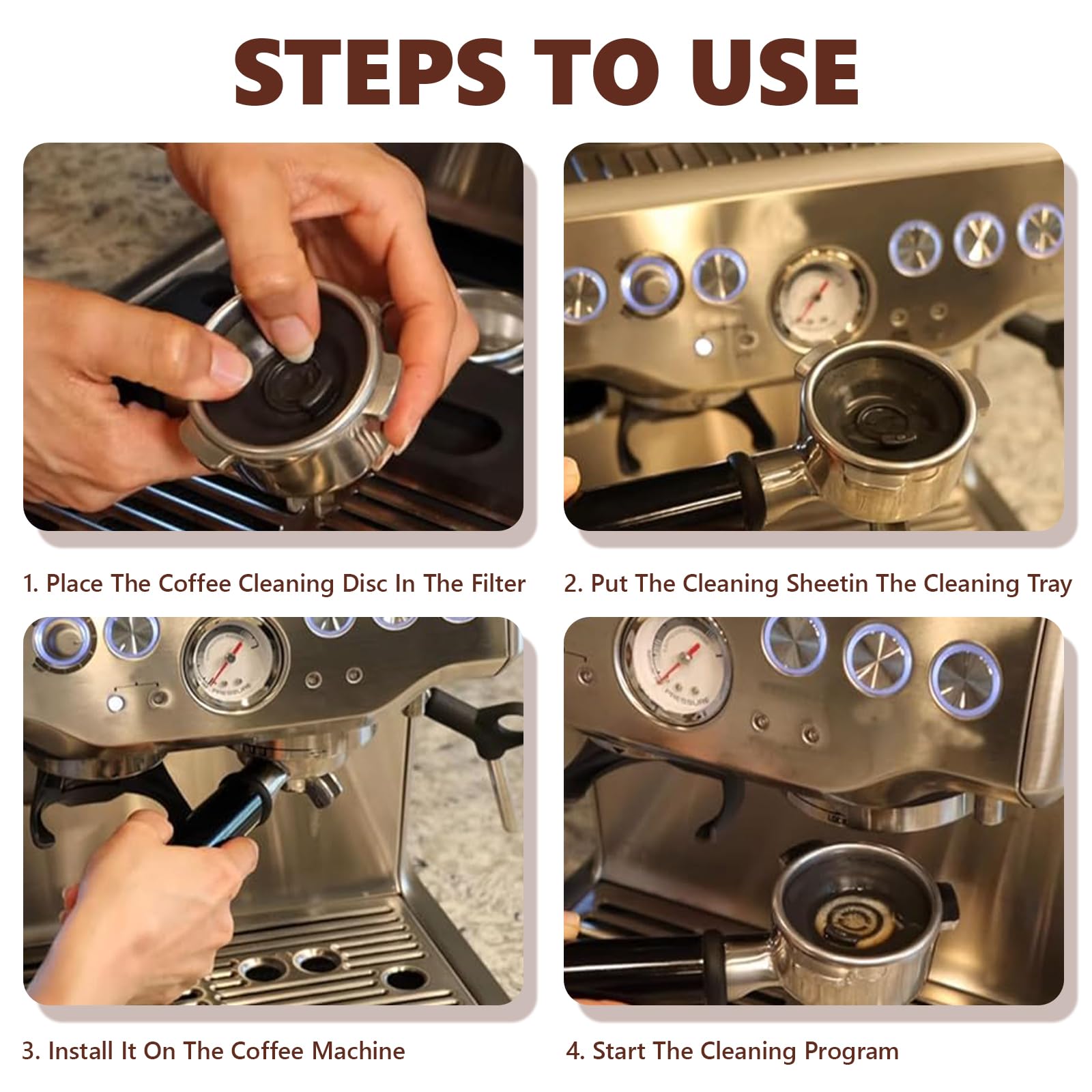 2 Piezas Pastillas de Limpieza, 54 mm Breville & Sage Pastillas De Limpieza De Máquinas, Accesorios de Silicona Elástica para Breville para La Mayoría de Máquinas de Espresso (Gris)