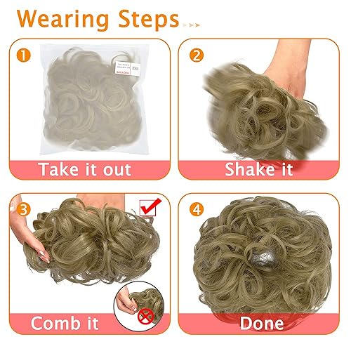 Miniatura 7 de FUTATA Pieza de pelo desordenado con banda de goma elástica, extensiones de cabello sintético, extensiones de cabello sintético para mujer