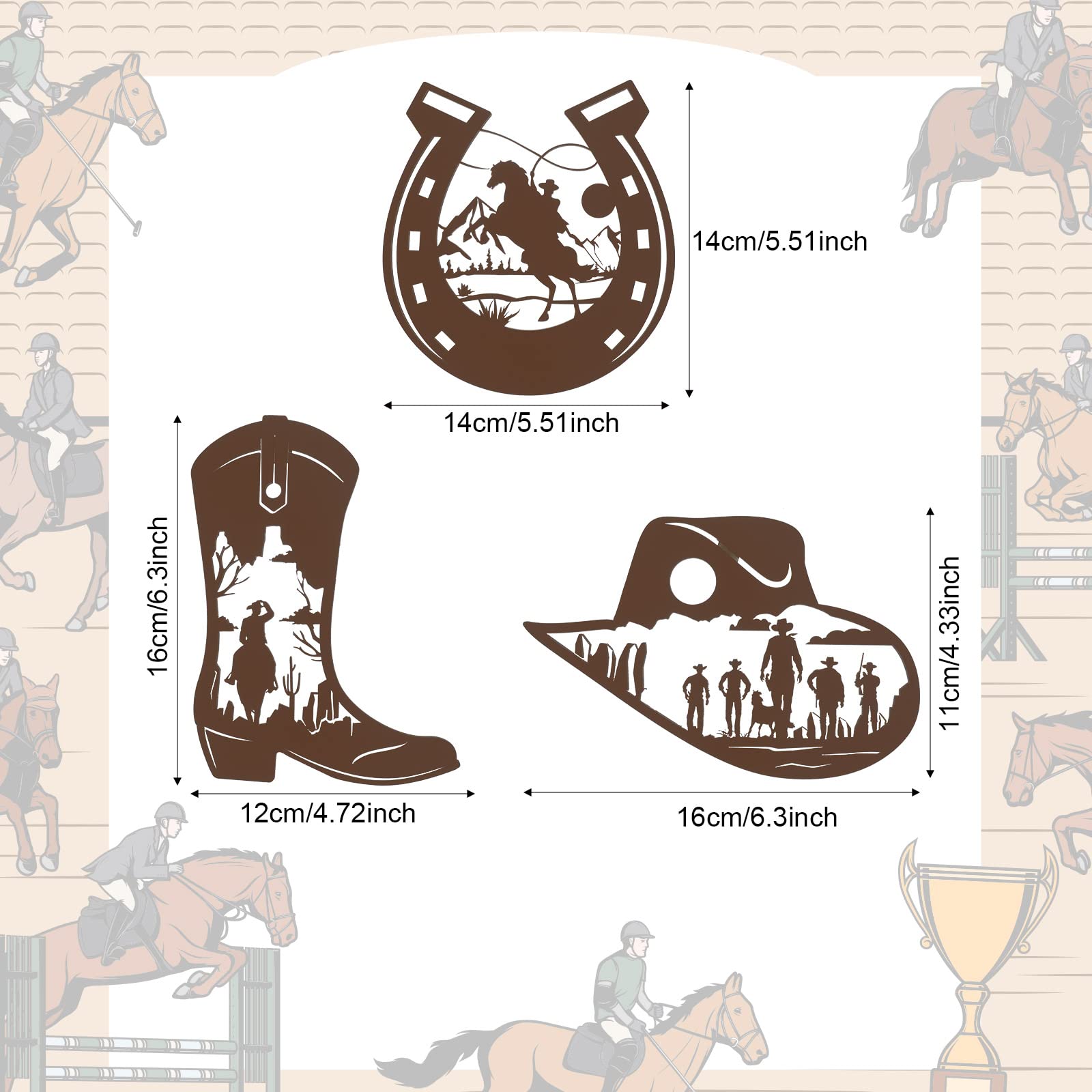 Sumind 3 Pcs Western Wall Decor Horseshoe Cowboy Boots Cowboy Hat Decor Rustic Western Themed Riding Horses for Home Bedroom Bathroom