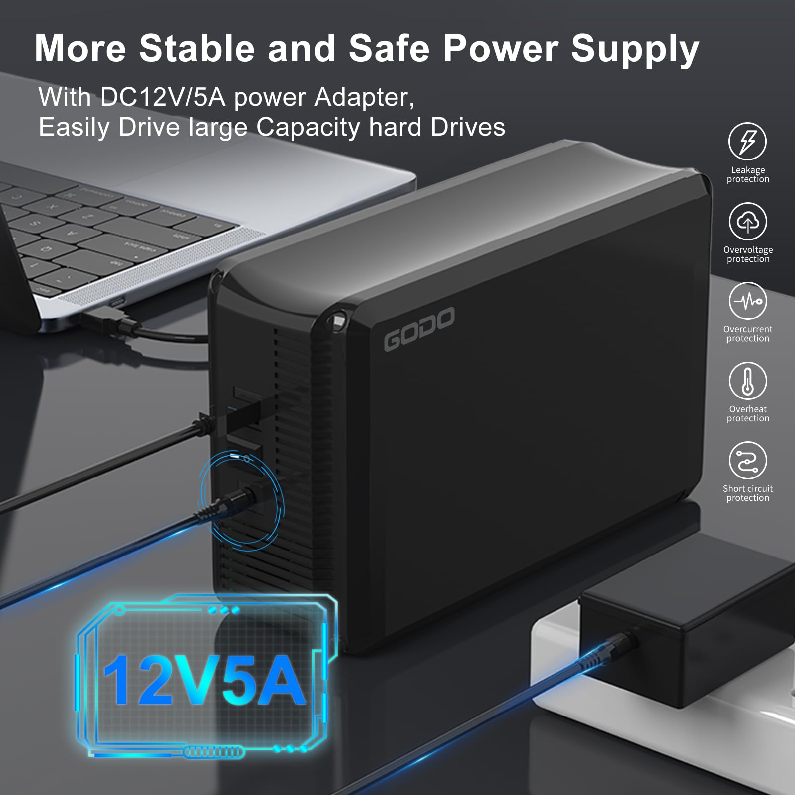 GODO 3.5 pollici Dual Bay Hard Drive Enclosure,USB3.0 a 3.5 pollici SATA HDDs External Enclosure,Modalità RAID 0/1/JBOD/PM,Docking Station per disco rigido RAID max 40TB,Alluminio