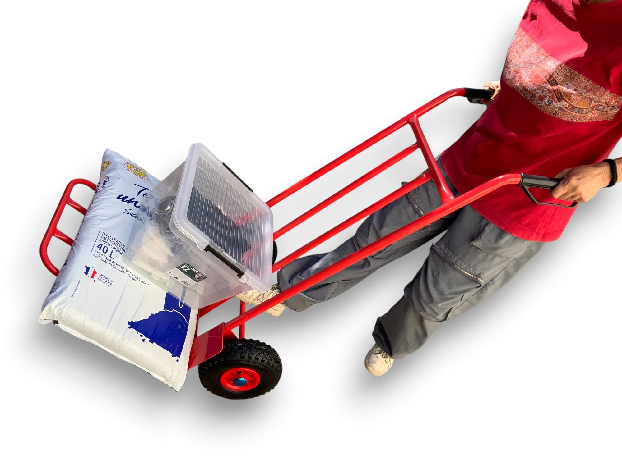 Kibros Chariot Diable manutention 180 kg Plateau pivotant Roues gonflables | Charge 180 kg, plateau pivotant repliable, roues gonflables Ø 260 mm, déménagement transport manutention.