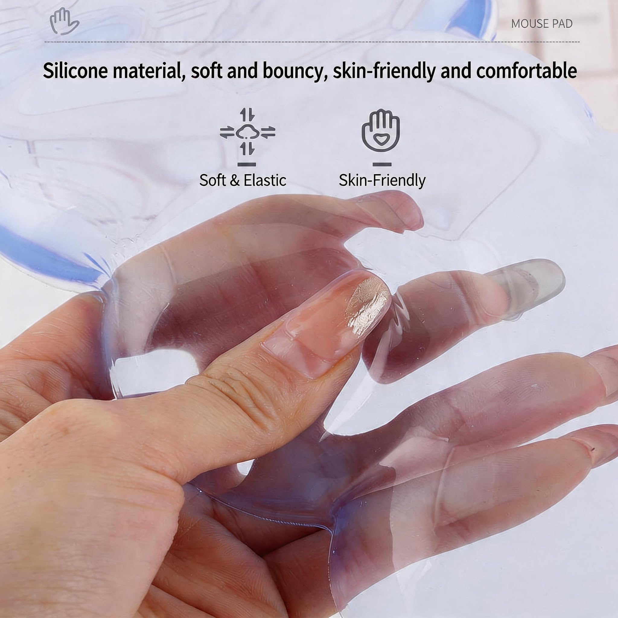 Juego de reposamuñecas de gel en forma de nube, silicona transparente con base de poliuretano, soporte para teclado y alfombrilla de mouse (azul claro)