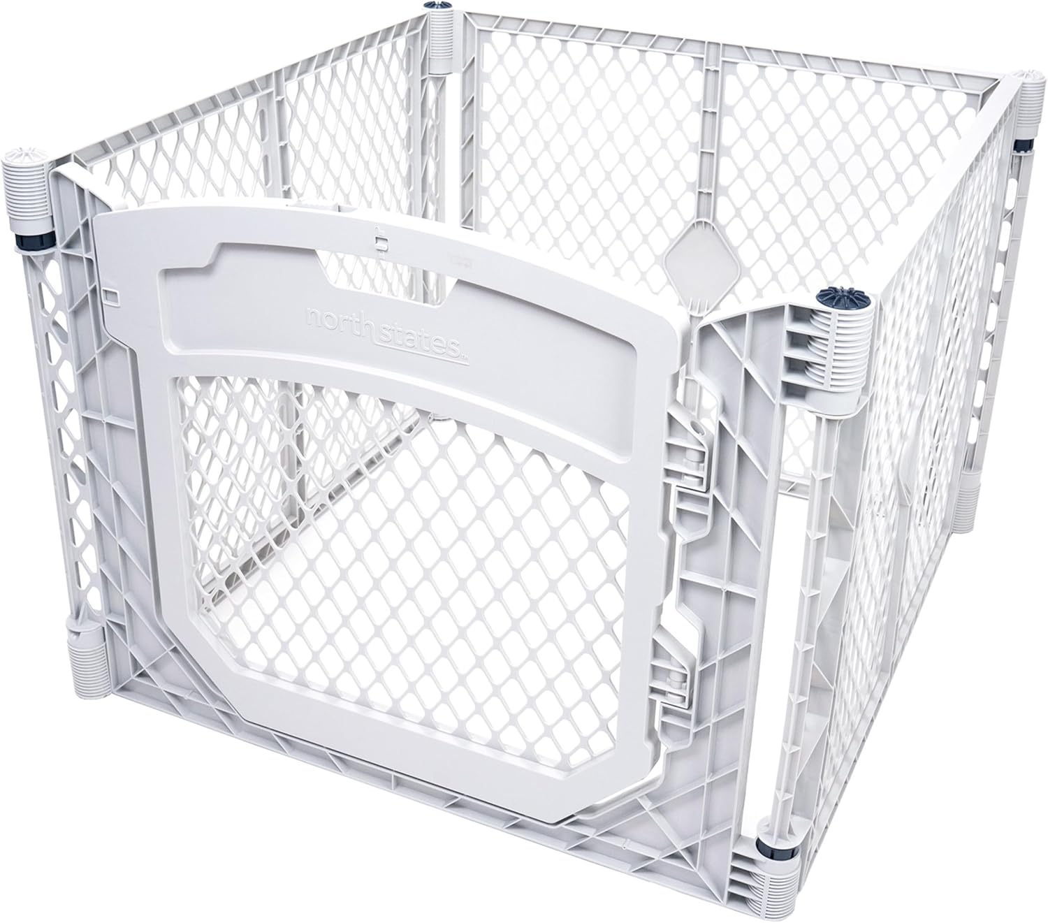 MyPet North States Petyard Plus: 3 Ft. Wide Folding Dog Playpen Indoor or Outdoor. 4-Panel Freestanding Play Pen Dog Gate Made in USA. 26" Tall, Light Gray 4-Panel Walk-Thru Door Light Gray