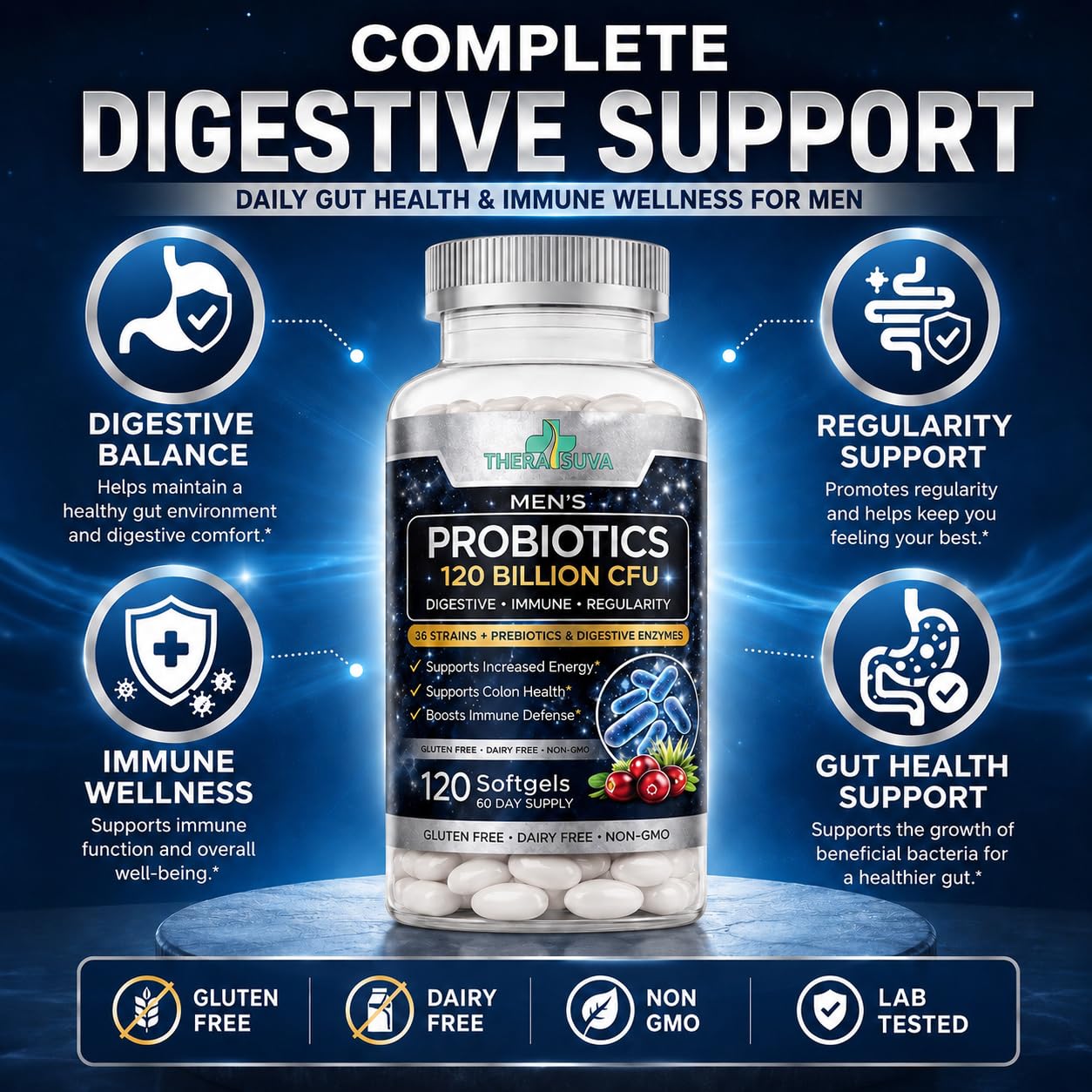 Men's Advanced Probiotics 120 Billion CFU, 36 Strans, 120 Veggie Softgels — Amazon image 3