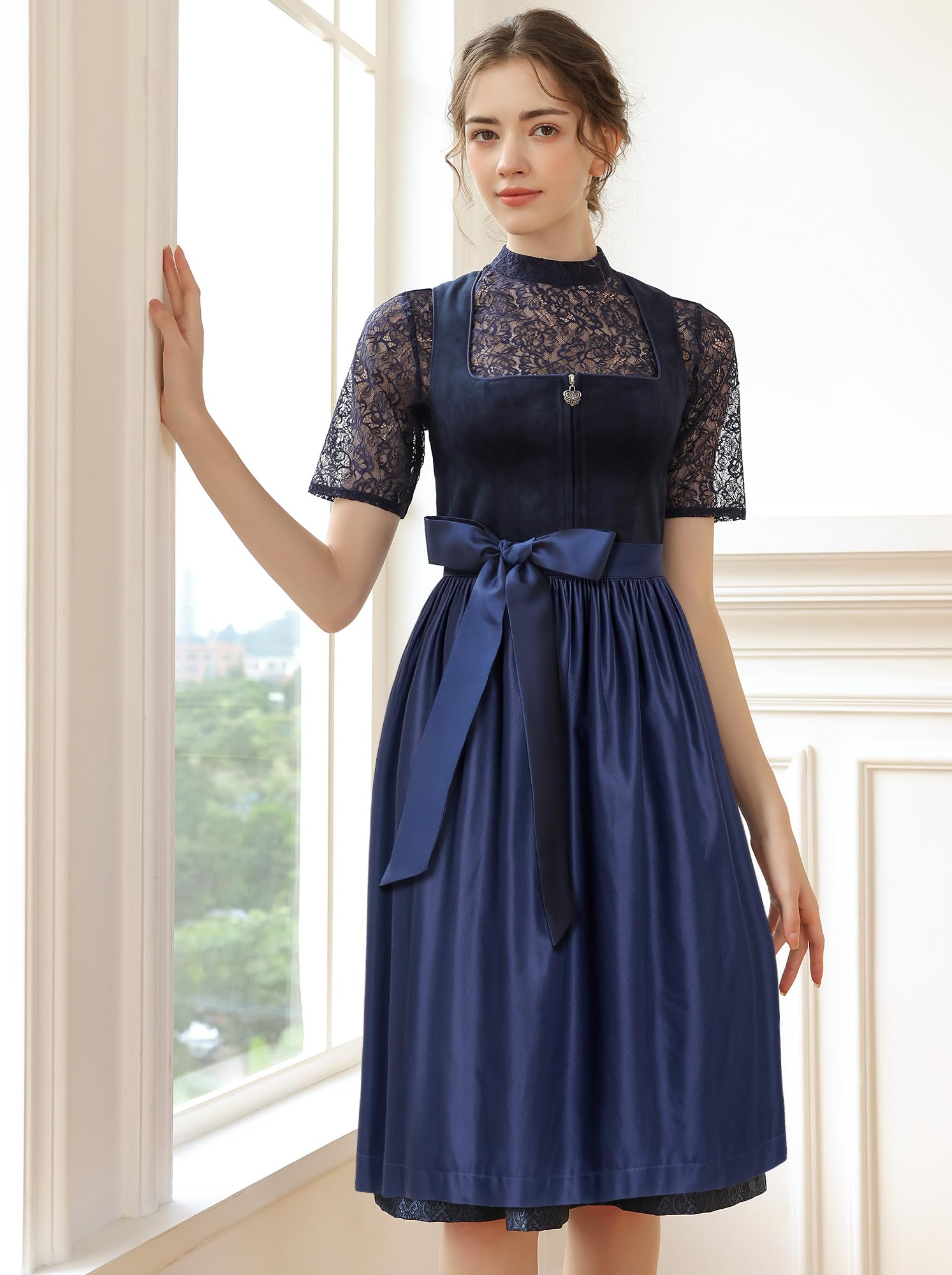 EIISSION Dirndl Damski Oktoberfest Kostium Oktoberfest Kostium Kostium Damski Zielony Tradycyjna Sukienka midi Trachten Sukienka 3 Pieces Sukienka Bluzka Fartuch