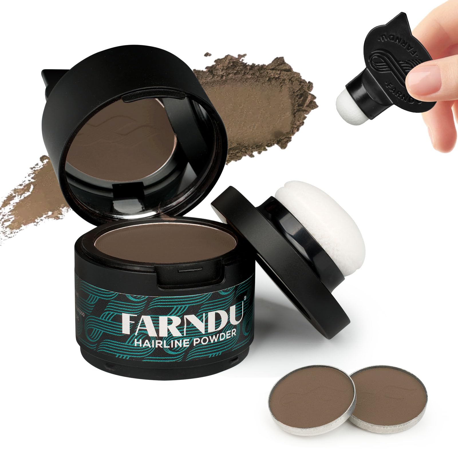 Hairline Powder 12g, Instantly Hair Root Touch Up, Hair Color Powder, Bald Spots Hair Color Concealer for Women & Men, 24-Hour Stain-Proof, Includes 2 Refills, for Thinning Hair, Dark Brown