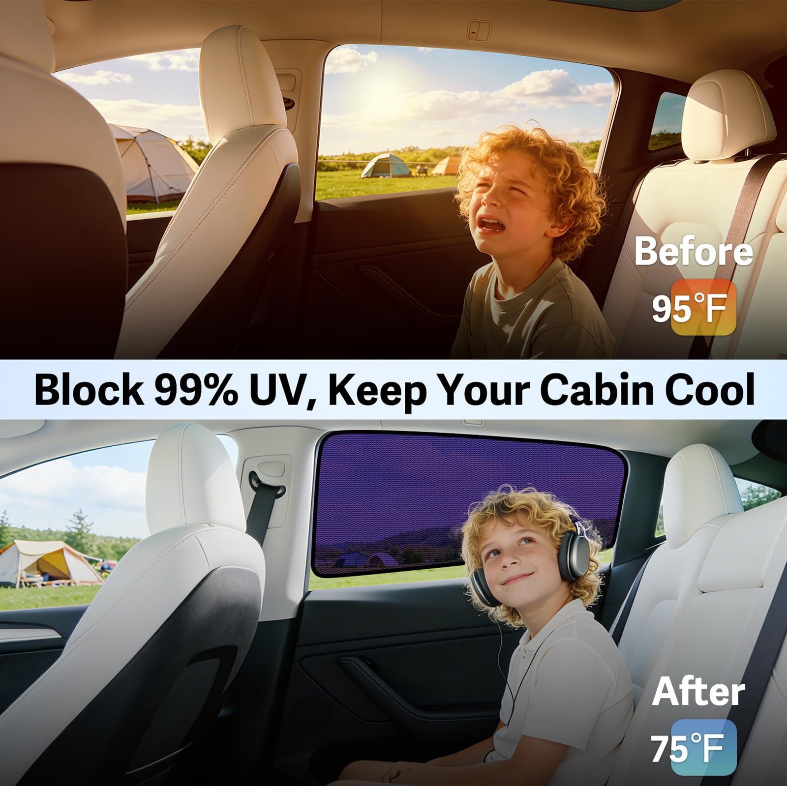 Pare Soleil pour Tesla Model Y 2020-2024 Vitres Latérales,ZATOOTO,Intimité | 2PCS,Installation facile,Intimité,Occultation pour bébé & enfants,Pliable, Durable, Camping & repos