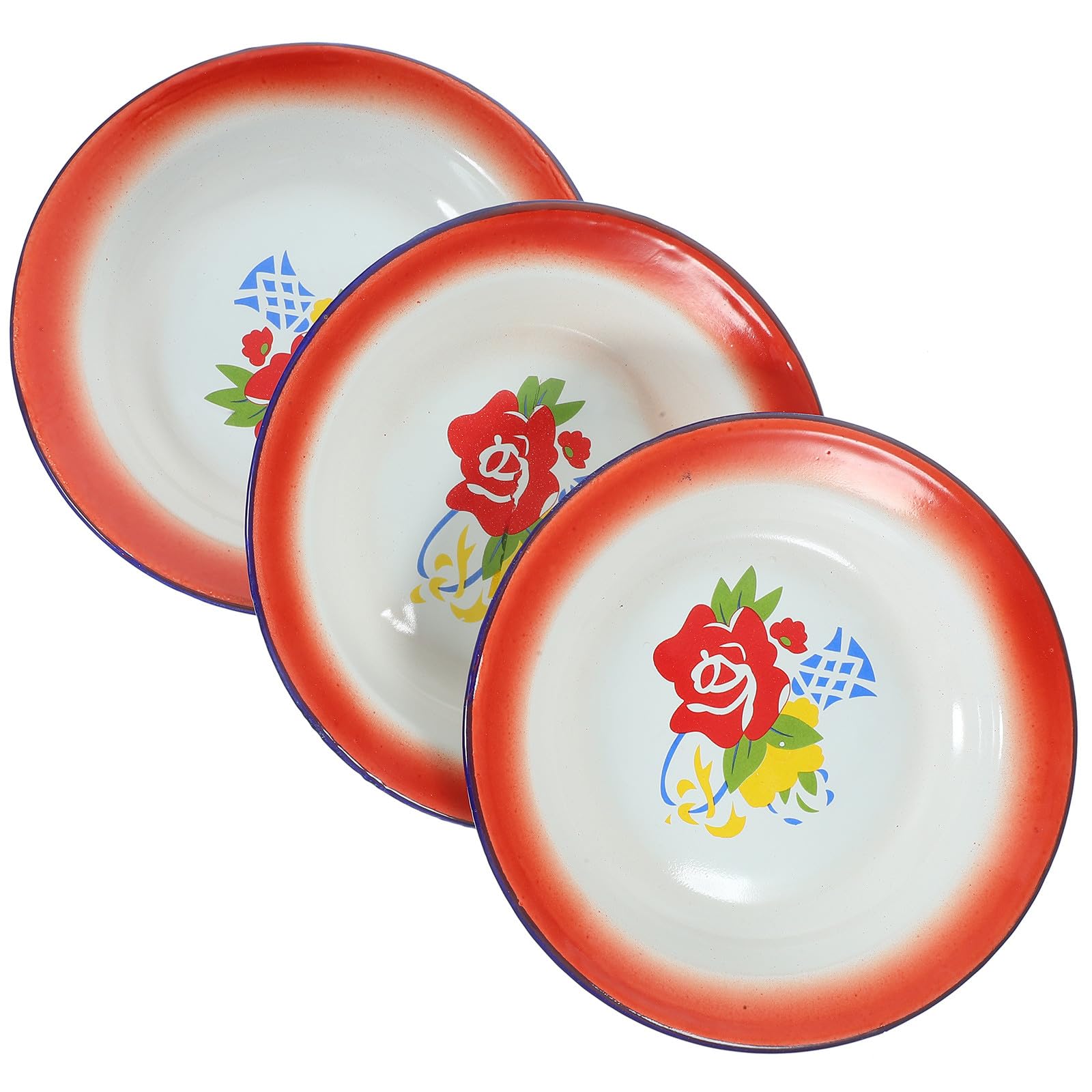 3 Piezas Platos Esmaltados Vintage 20 Cm, Platos Redondos para Aperitivos y Frutas, Vajilla Esmaltada Diseño Floral Retro para Hogar y Comidas Tradicionales Varios estilos