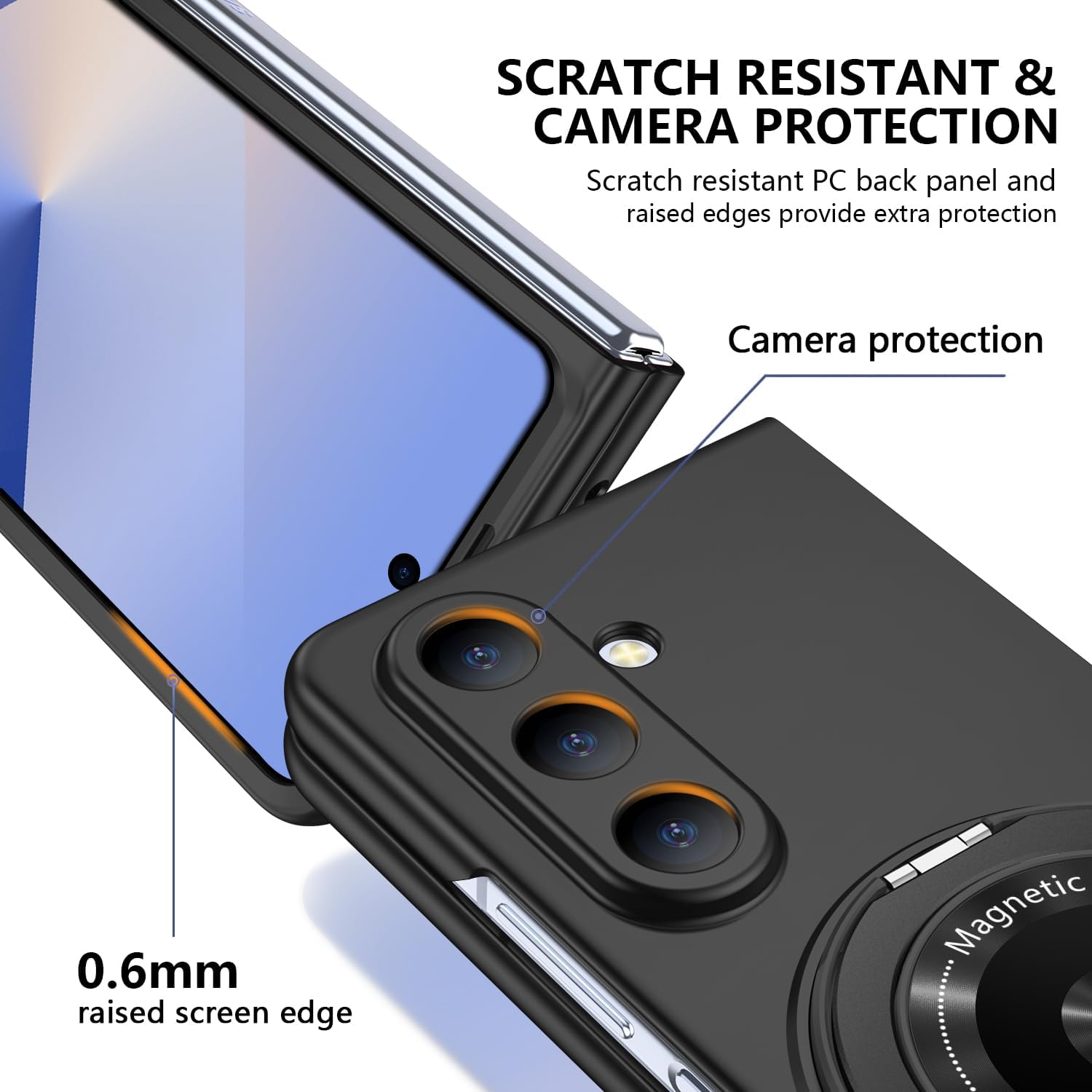 Magnetic Case for Galaxy Z Fold 7 with Rotatable Stand, Matte PC Case for Women Men Girls Boys Drop Protection Shockproof Slim Fit Durable Cover for Galaxy Z Fold 7, Black 13.20