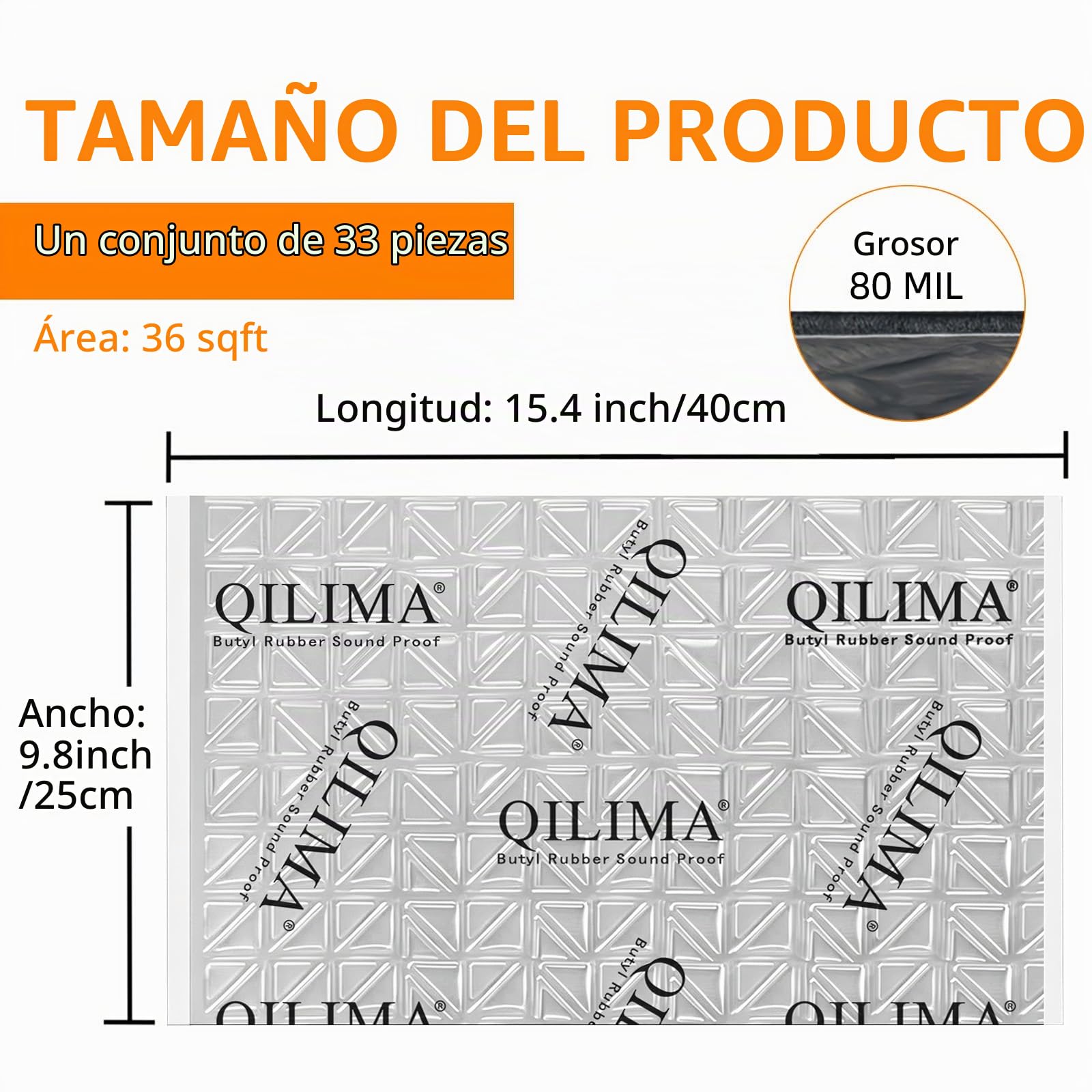 QILIMA Placas de insonorización para coche de 3,3 m², alfombrilla de butilo