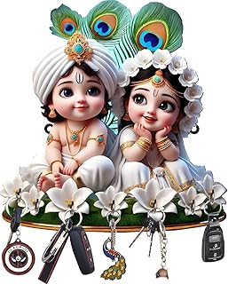 Webelkart Premium Cute Radha Krishna Key Holder for Home/Office Decor | 3D UV Printed Wooden Key Hanger Decorative Key Cha... Price In India