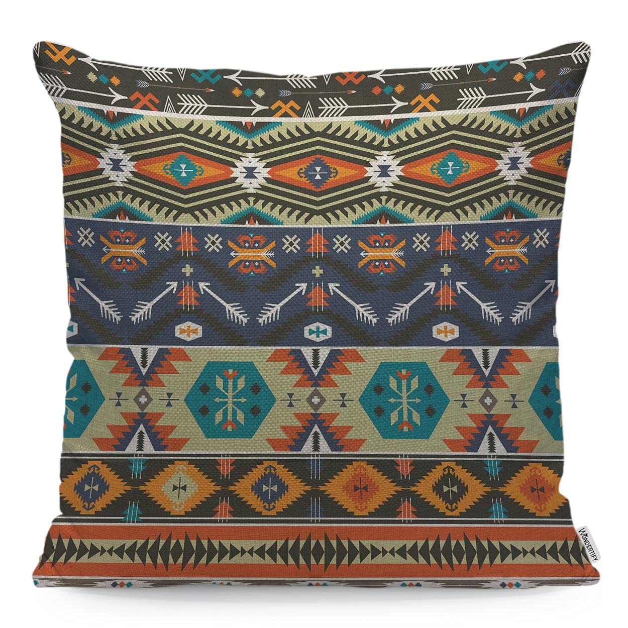 Wondertify Multi-A134 Aztec Pattern Cushion Cover Navajo Style Tribal Ethnic African American Decorative Throw Pillow Covers For Couch, Bed Sofa Pillows Case Colorful 45X45 Cm