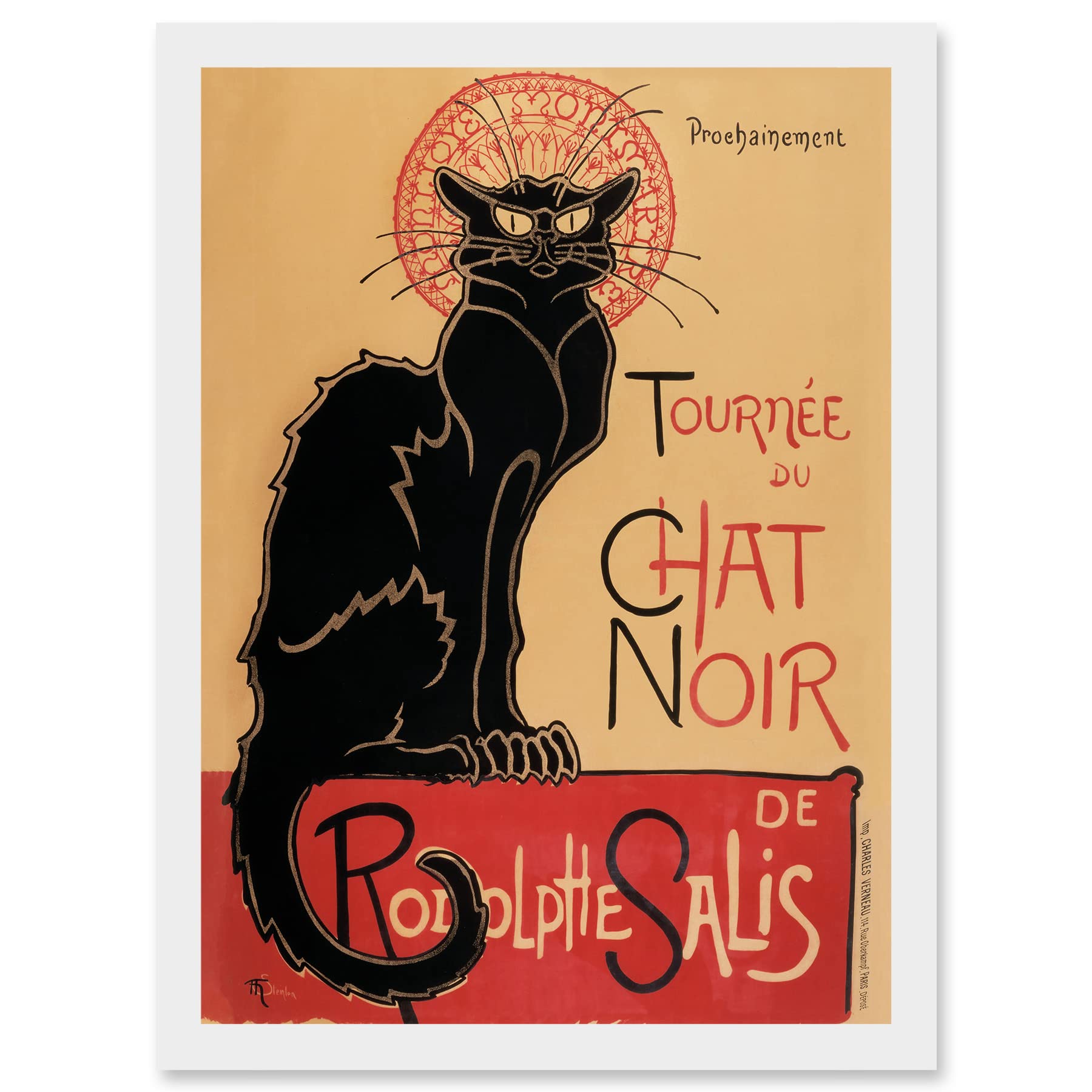 Artery8 French Vintage Advertising Tournee Du Chat Noir The Black Cat Rodolphe Salis Artwork Framed Wall Art Print A4