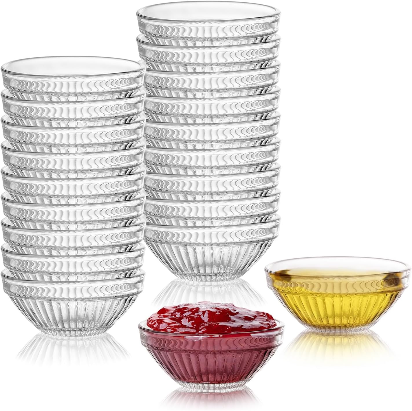 20 Pack 2.8 In Small Glass Bowls Clear, 2.5 Oz Stackable Mini Prep Bowls, Tiny Pinch Sauce Dish for Dipping Ingredient Condiment Spices Food Dessert Soy Kitchen (Clear)