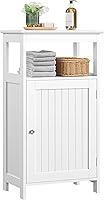 Yaheetech Narrow White Single Door Floor Cabinet - Adjustable Shelf Bathroom Storage Organizer for Kitchen Living Room 42in Tall