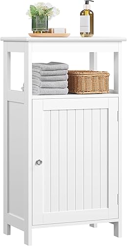 Yaheetech Armario de piso de una sola puerta, organizador de almacenamiento independiente para baño con estante ajustable, gabinete lateral estrecho