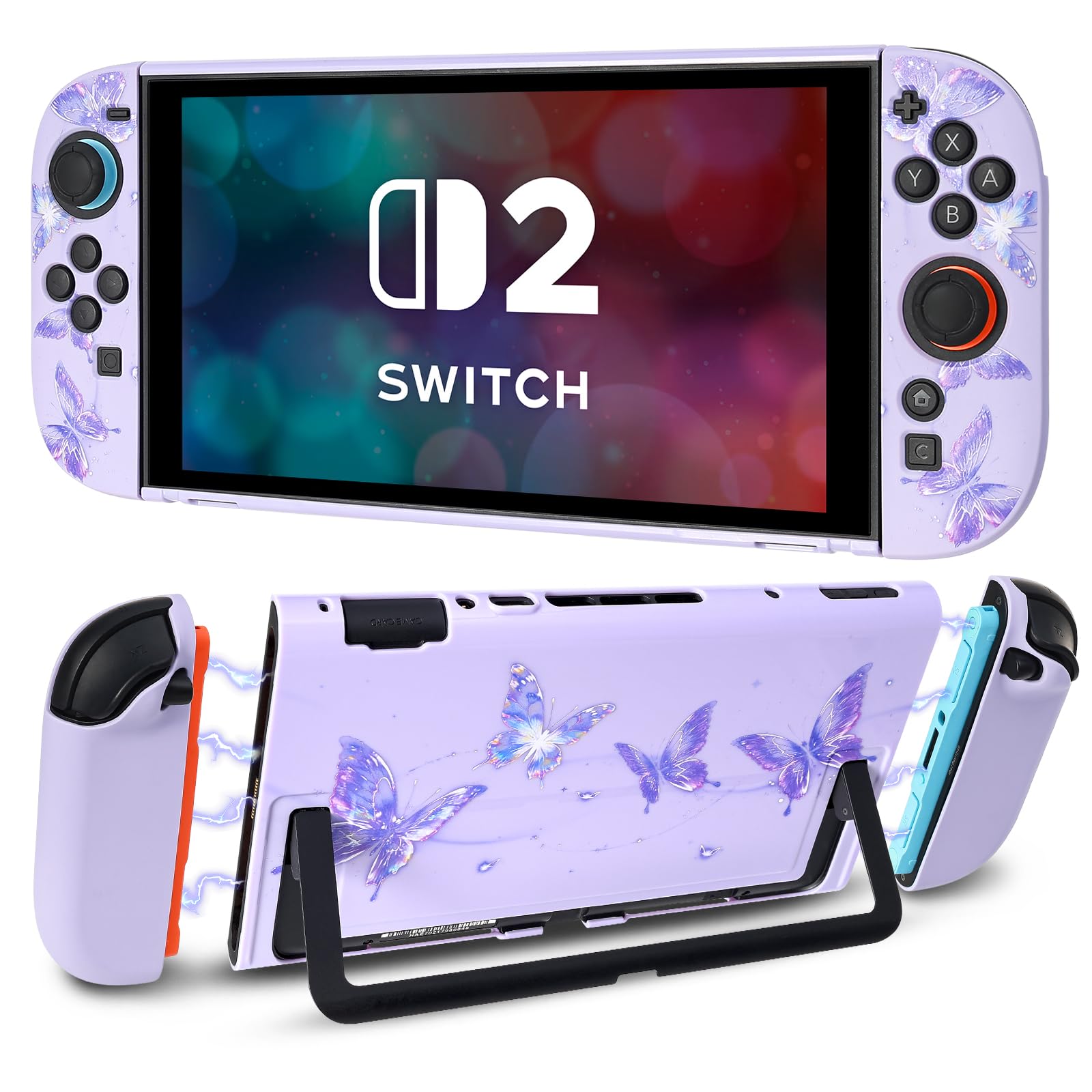 DLseego Protection pour Switch 2 2025,Coque Rigide PC Fine,Résistante aux Chocs et aux Rayures,Compatible avec la Station d'accueil,Housse Élégante au Design Papillon avec 2 Poignées Cover,Violet