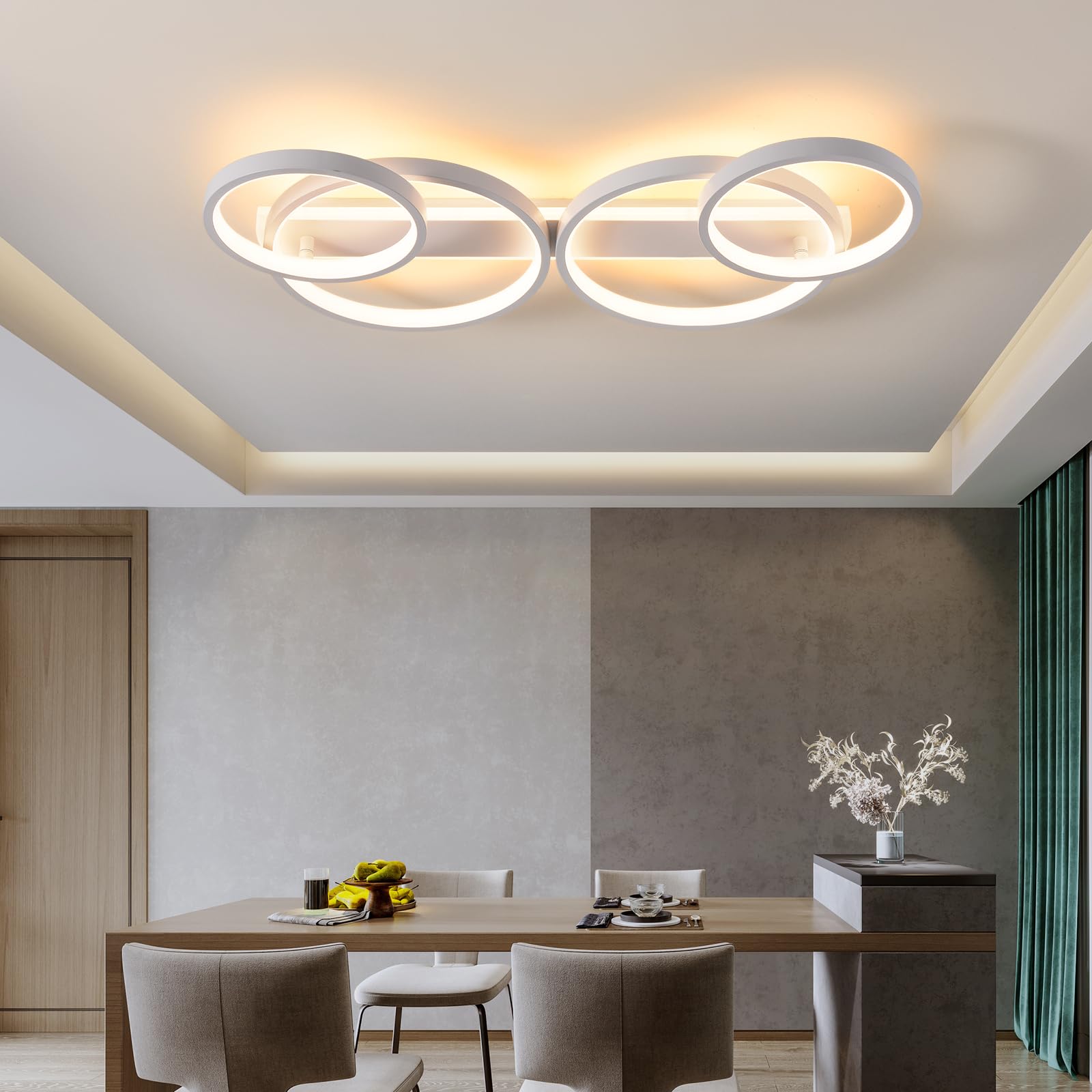 LED Deckenlampe,Dimmbar Deckenleuchte Mit Fernbedienung APP,Einstellbar Ringform Wohnzimmerlampe 4 Flammig Kronleuchter Lampe,48W 3000-6500K deckenbeleuchtung für Schlafzimmer Wohnzimmer,Weiß 86cm