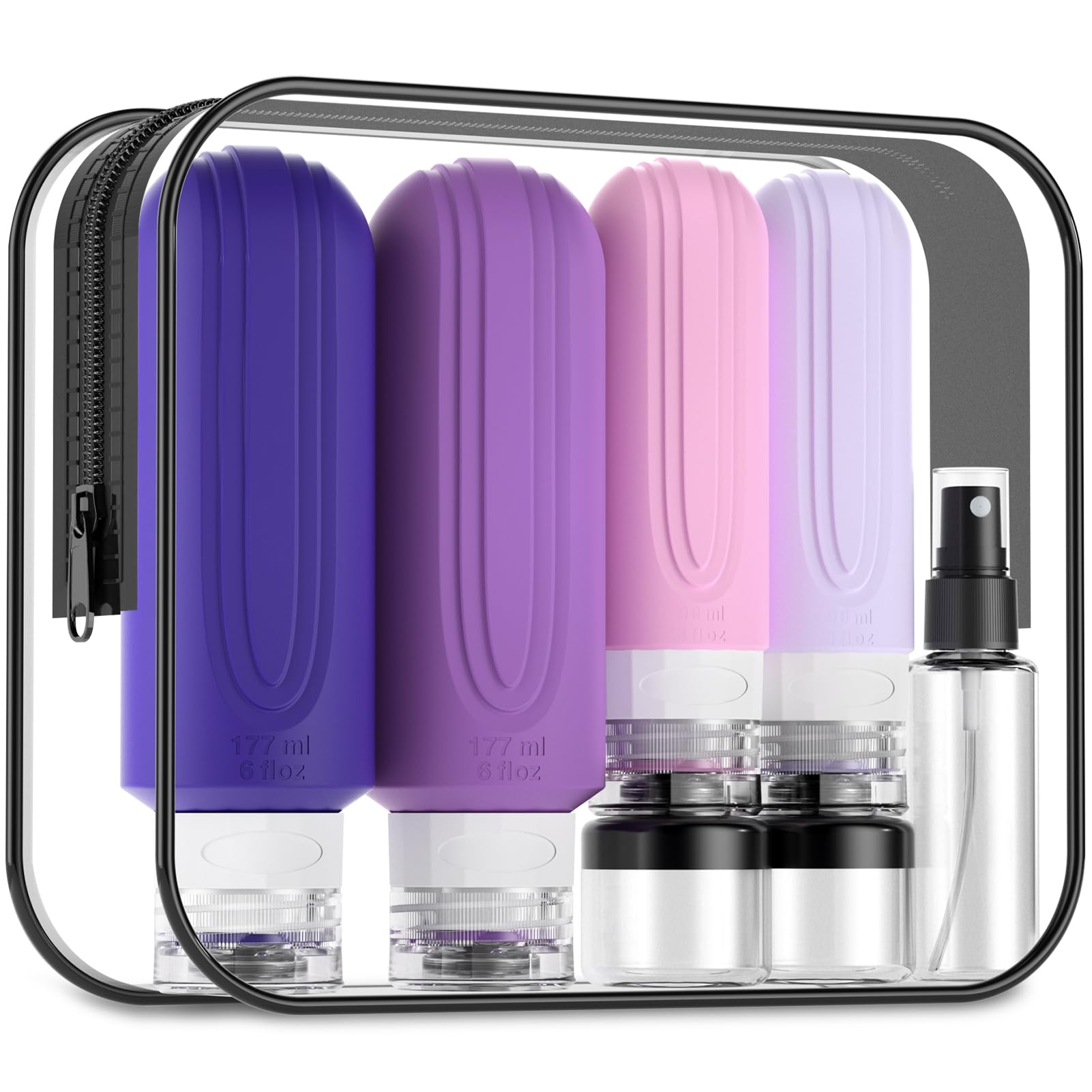 Mrsdry 16 Pack Travel Bottles for Toiletries, Oversize 6oz Silicone Travel Containers, Leak Proof Refillable Liquid Shampoo And Conditioner Travel