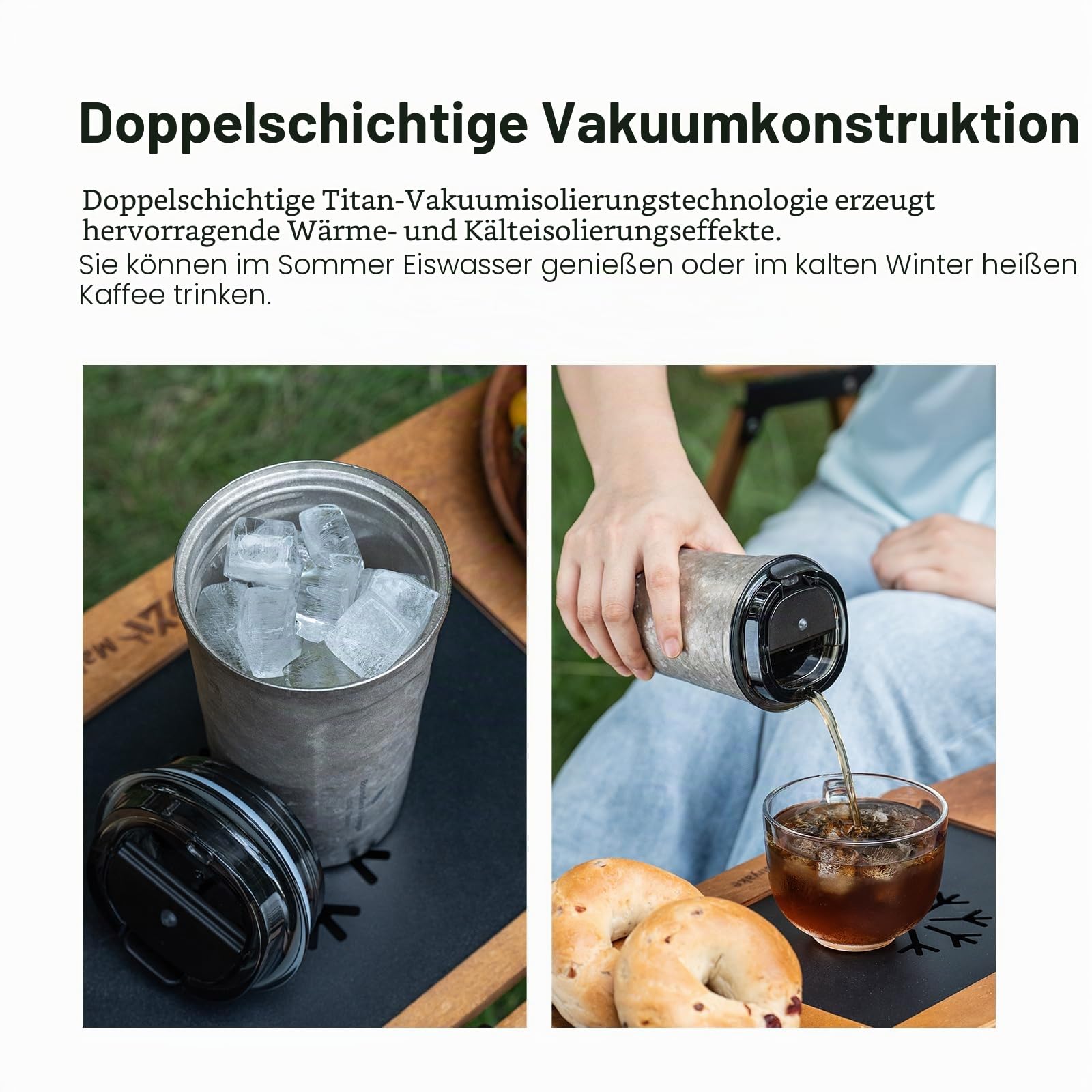 Boundless Voyage Thermobecher Titan Isolierte Kaffeetasse Doppelwand Tee Wasser Tasse Travel Mug mit Deckel 380ml-3235D