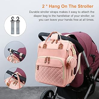 Lamroro Diaper Bag with Changing Station, Waterproof 3 in 1 Baby Diaper Backpack with Foldable Changing Pad, Large Travel Back Pack for Baby Girl Boy, Peach Pink