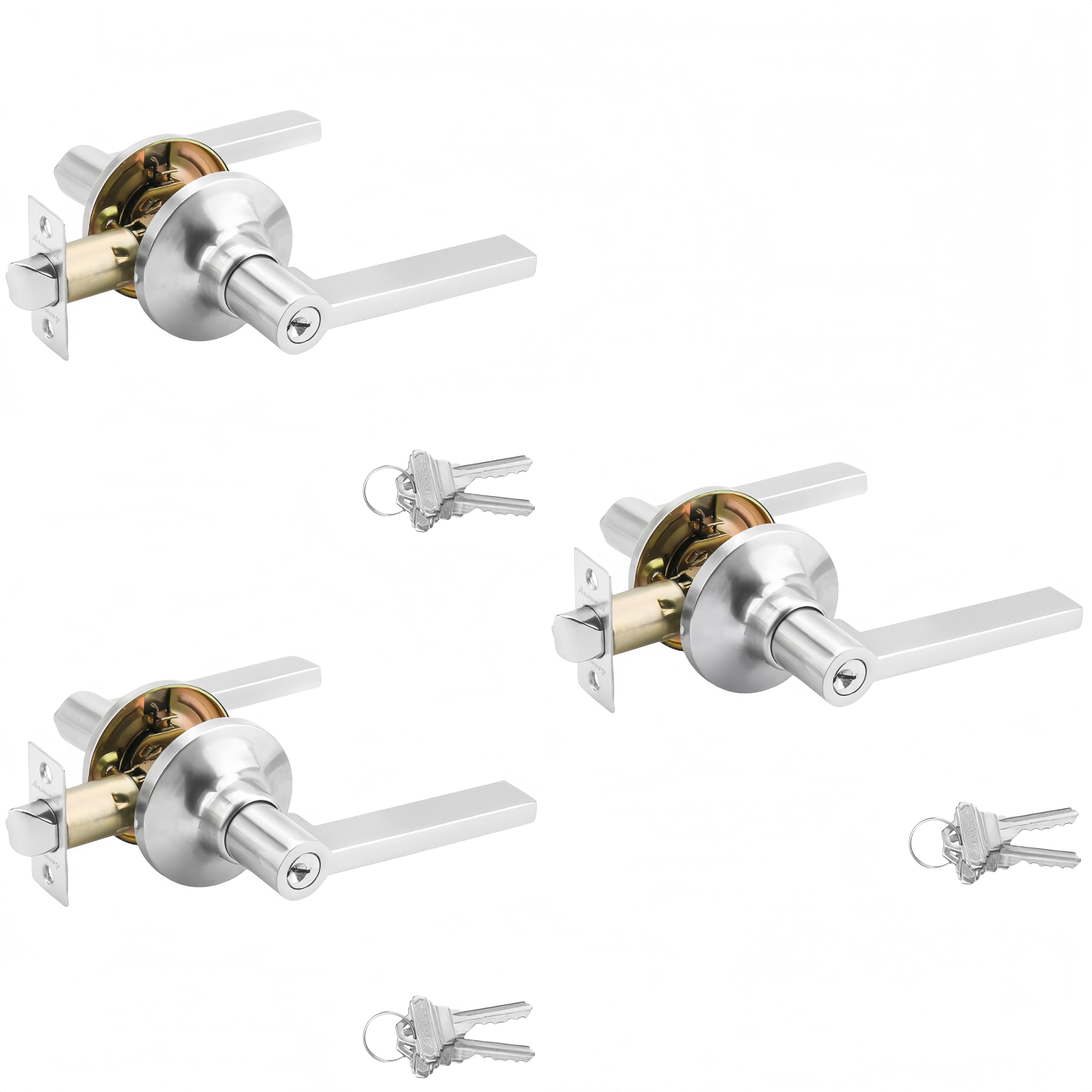 ANNFUZ 3 Packs [Keyed Alike] Entry Door Lever Set,Exterior Interior Keyed Door Handles with Lock and Same Keys,Reversible Right Left Handed Doors,