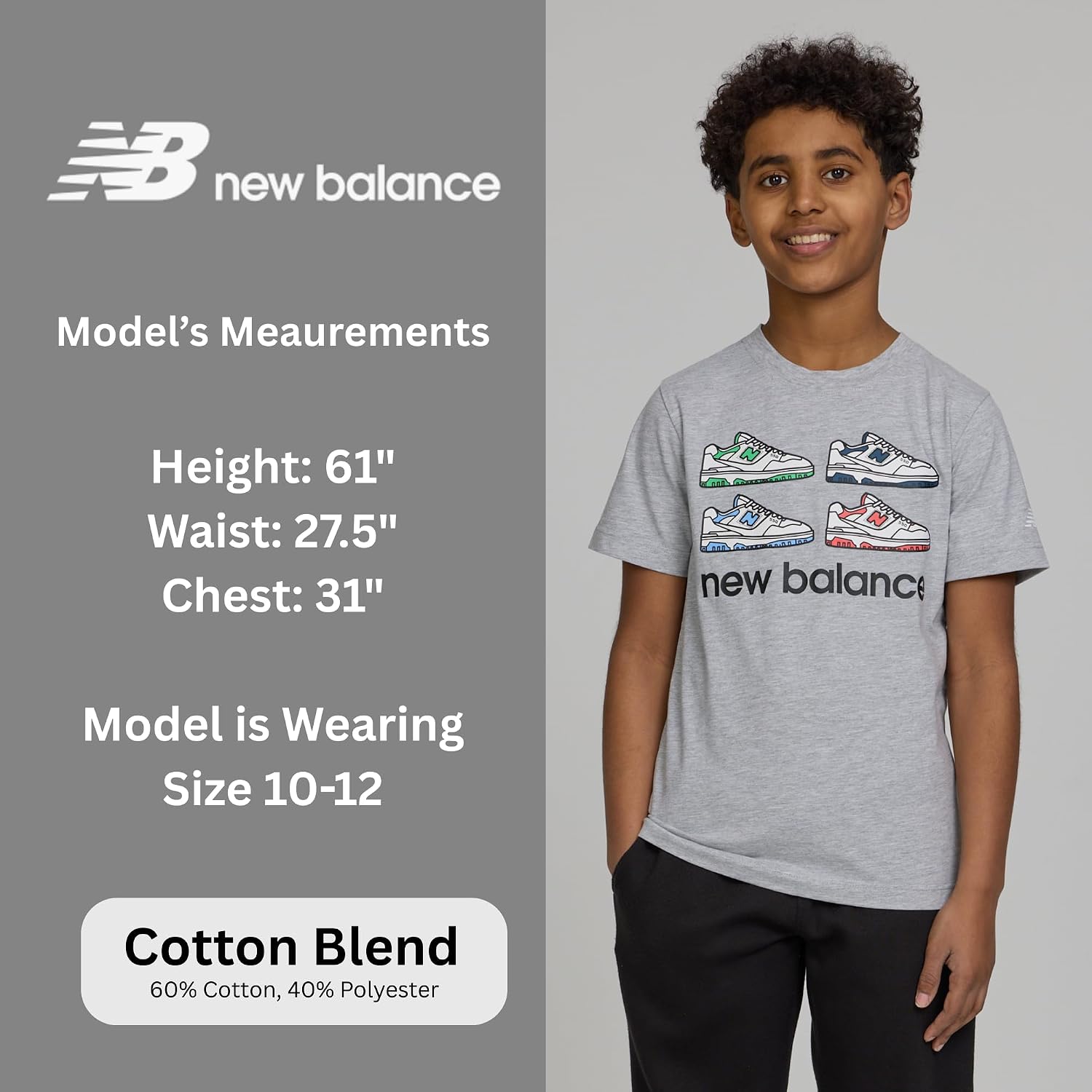 New Balance Boys Graphic Tees 3-Pack, Short Sleeve Cotton Tshits, Size 8-20