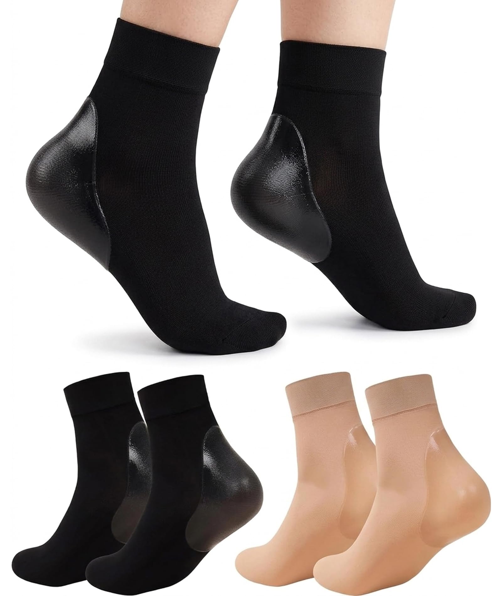 2 Pair Silicone Gel Heel Pad Protector, Working Professionals Long Standing Hours Comfort, Fitness Enthusiasts Runners Support, Two Heel Protectors Set in Nude and Black Colors-image-44