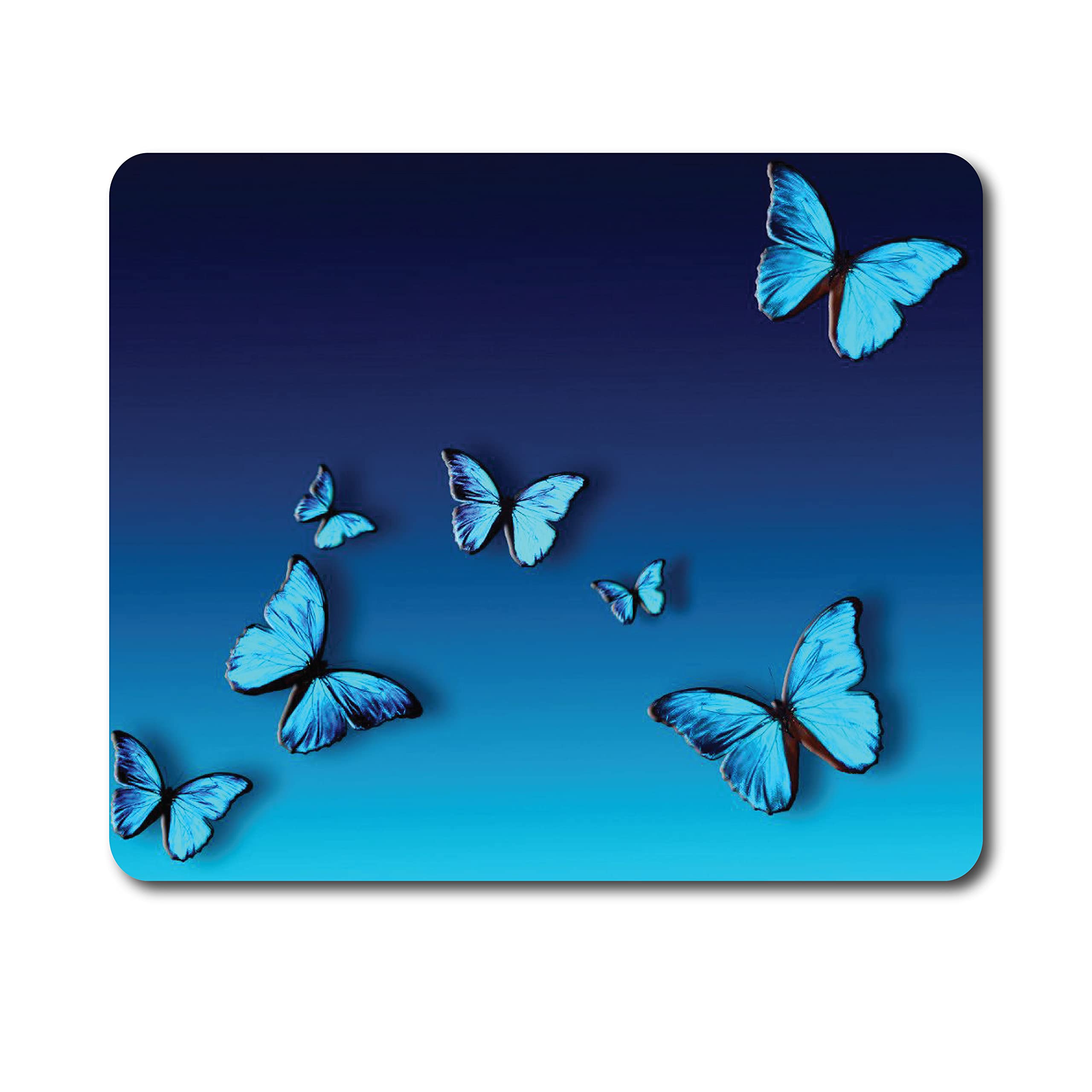 woopme® Blue Butterfly Printed Mouse Pad for Office Gaming Professional Laptop/PC/Computer Rectangle Rubber Base Mouse pad (24 x 20 CMS)