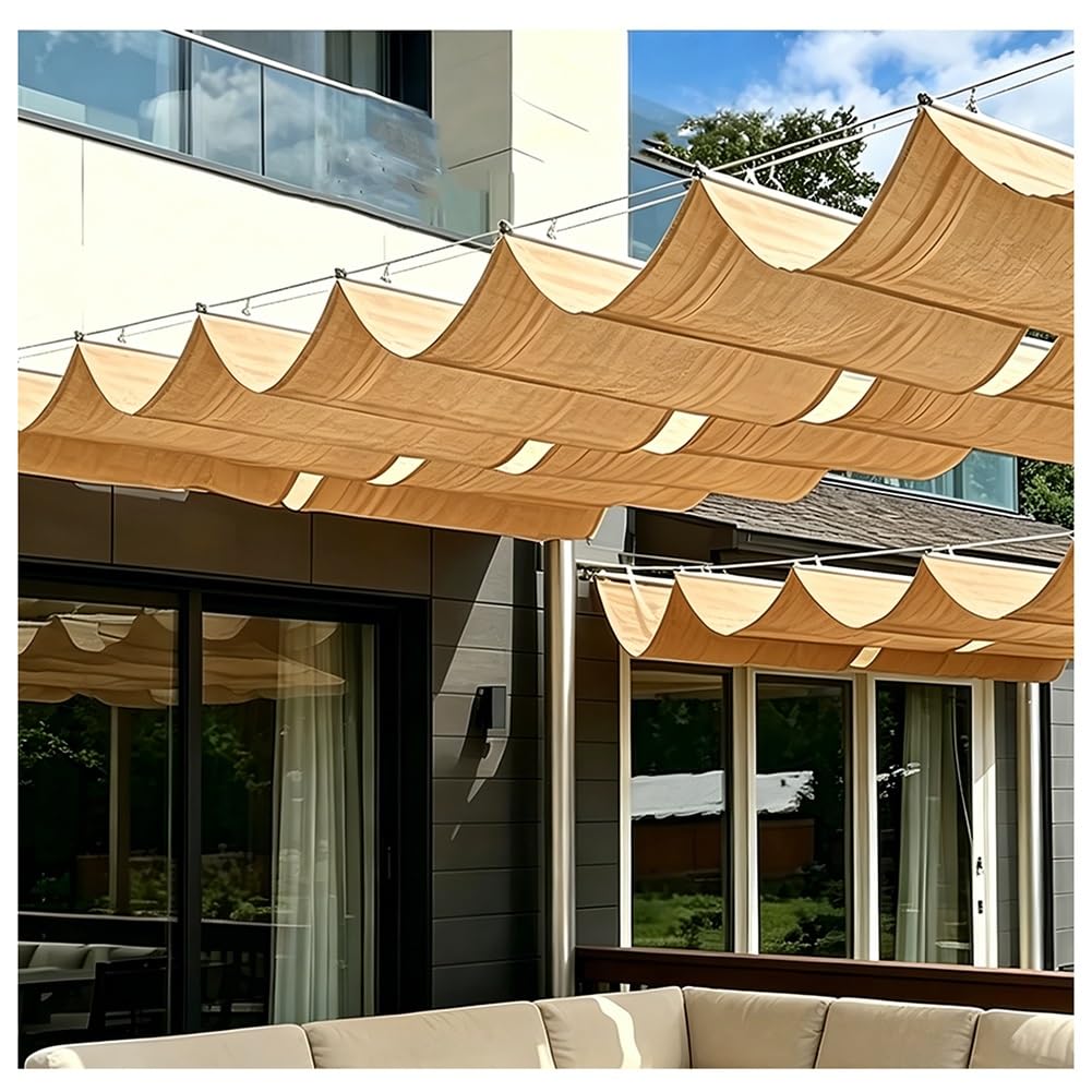 Zfmnoyev U-Shaped Wave Retractable Sunshade, UV Resistant Sun Protection Awning Canopy, HDPE Canopy Cover, Sliding Wave-Shaped Sunshade Sail, Suitable for Outdoor Gazebos(Beige-B,2.4x3m/7.9x9.8ft)