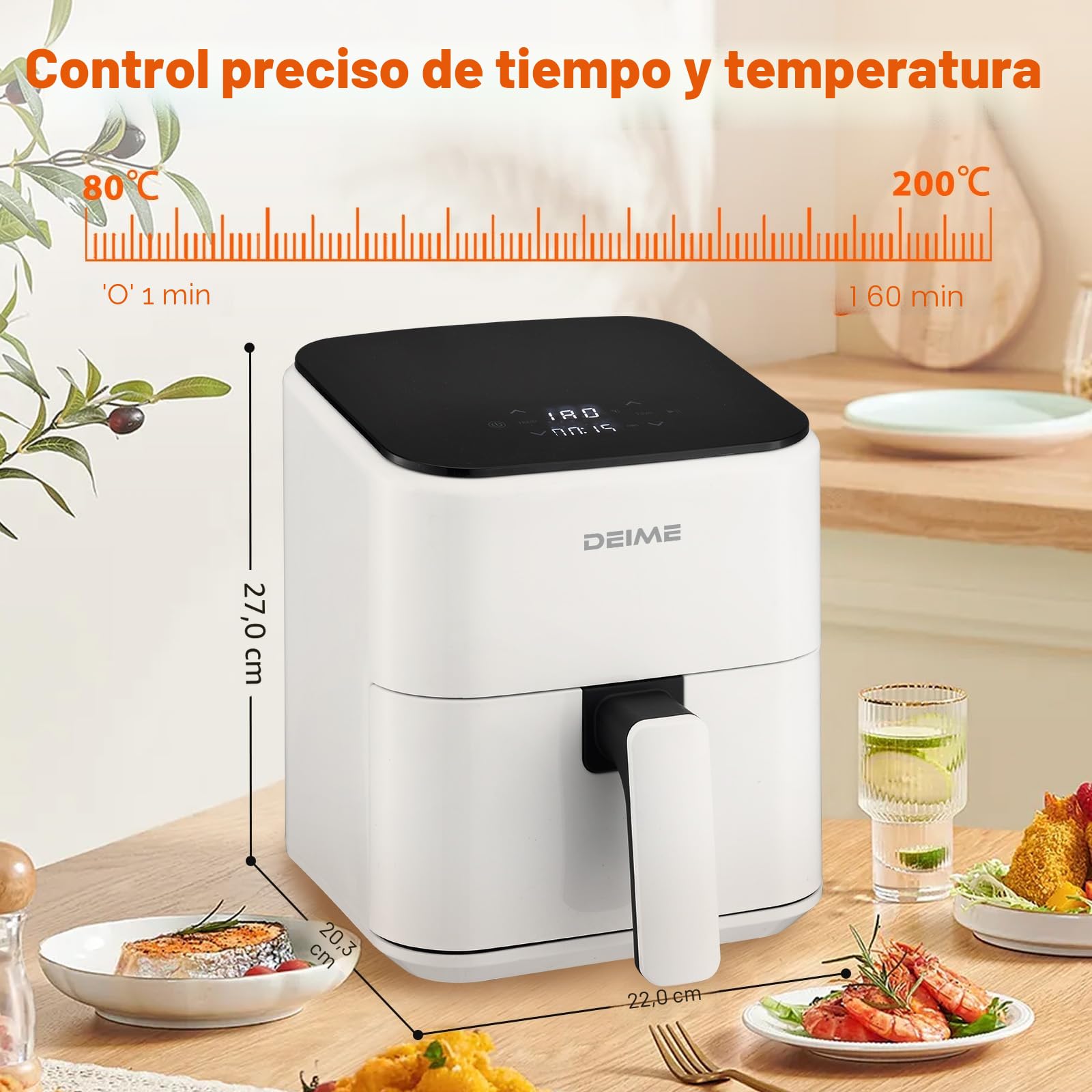 DEIME Air Fryer 2.5 Qt, Small Airfryer Digital Space Saving Compact, Bake, Reheat, Roasts for Quick Easy Meals, Mini Compact & Quiet, Nonstick & Dishwasher Safe Basket(White)