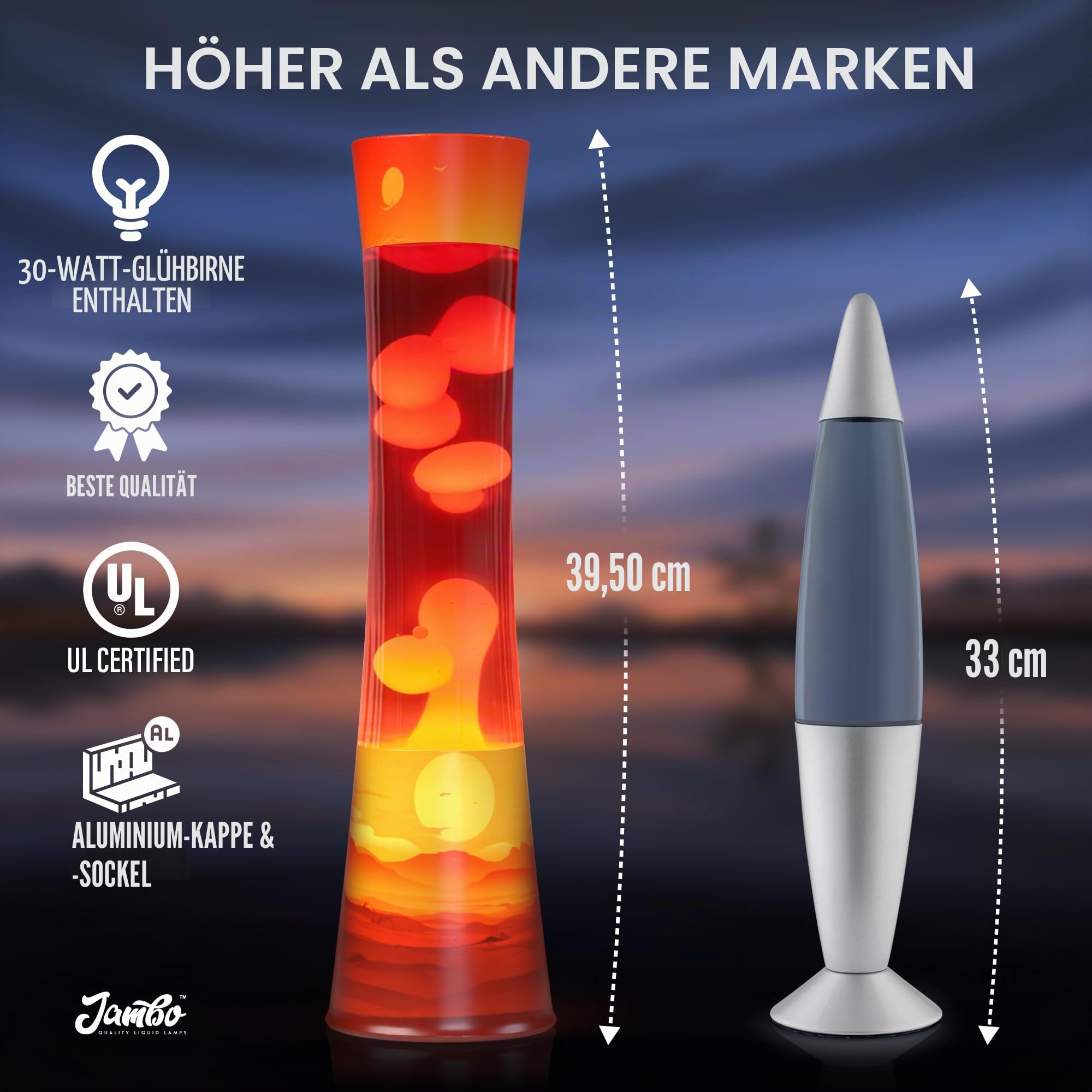 Jambo 15,5" Verbesserte Bewegungslampe mit Sunset-Dekor, Stimmungslicht, Schöne Wohn-Deko, Lampe für Wohnzimmer & Schlafzimmer, Entspannendes Nachtlicht für Teenager, Kinder & Erwachsene