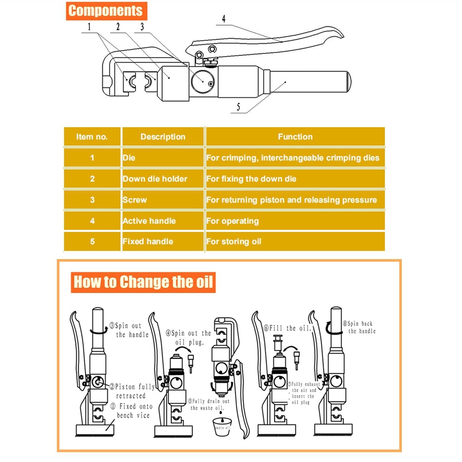 Zestaw narzędzi do zaciskania hydraulicznego W / 8 Dies + Carry Case przewodu 4-70 mm,Narzędzia hydrauliczne