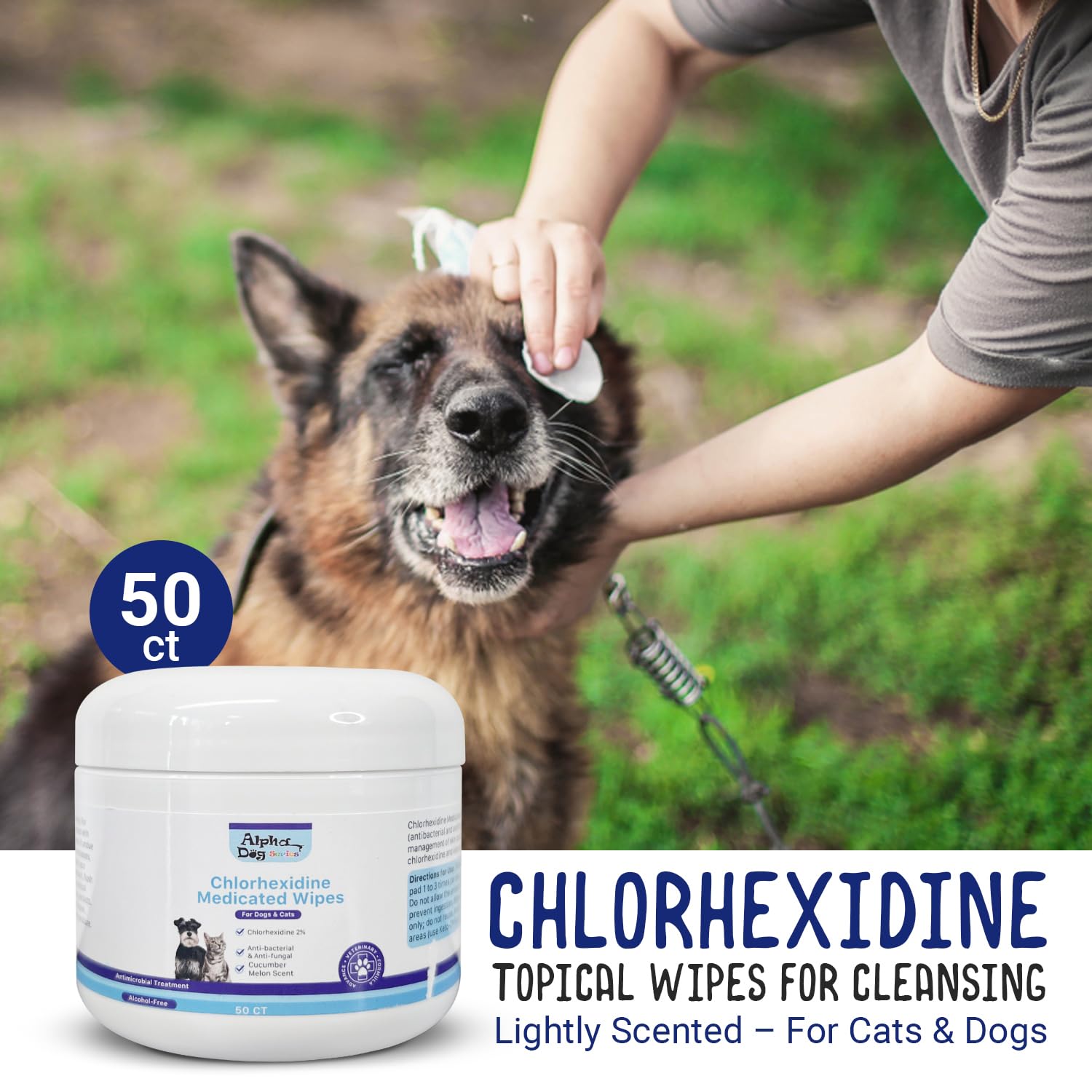 ALPHA DOG SERIES Chlorhexidine & Aloe Topical Medicated Wipes for Cleansing (50 ct) – Treats Hot Spots, Allergies, Rashes – Lightly Scented – for Cats & Dogs - image 3