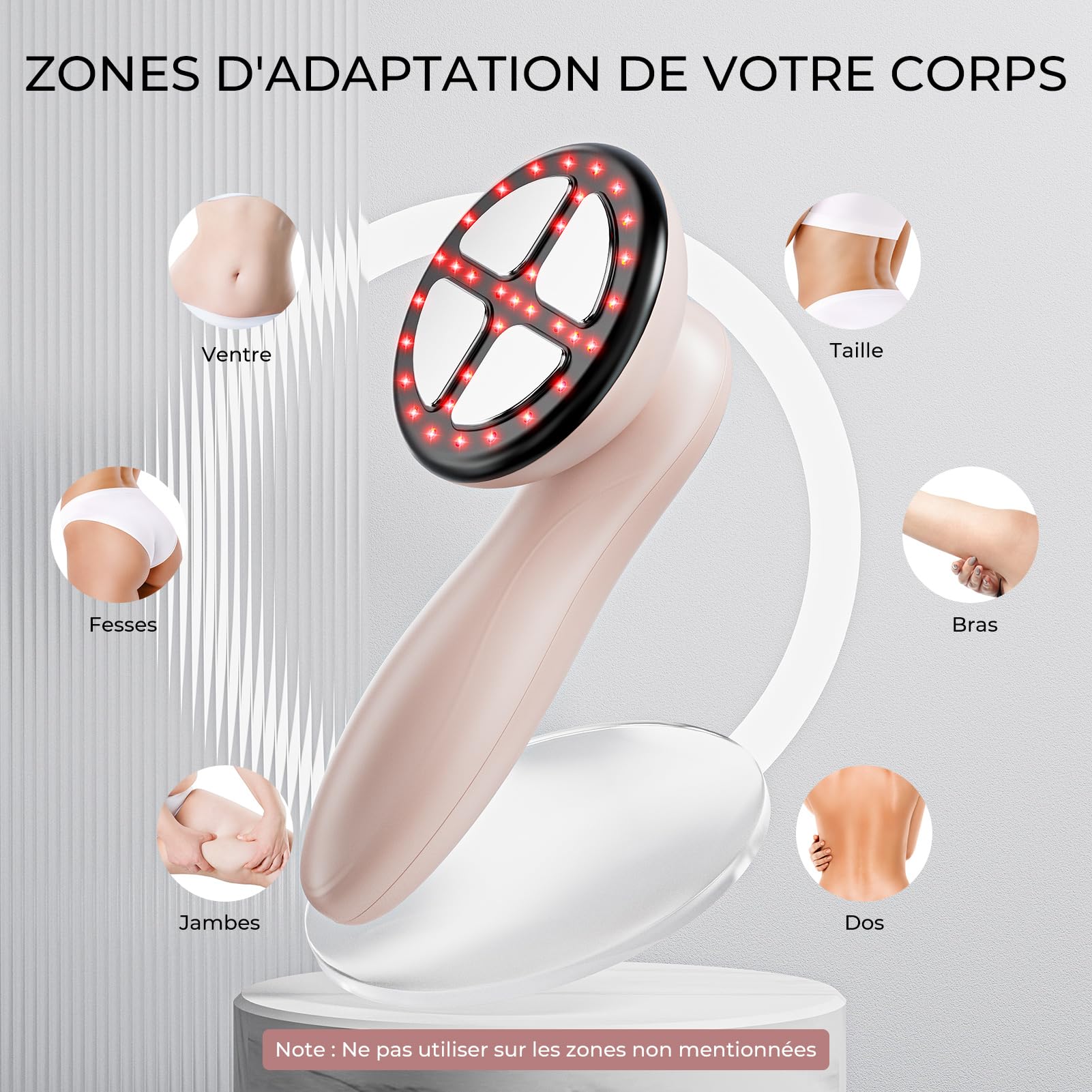Masseur Anti Cellulite Appareil Massage Minceur Vibra Pro, 4 Têtes de Professionnel Pour La Taille, Ventre, Fesses, Bras, Unisexe, Lifte, Resserre et Masse la Peau (Or Rose)