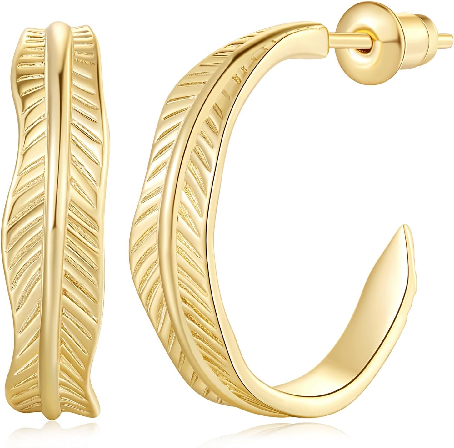 14K Gold Hoops Thick Small Hoop Earrings for Women Elegance Curved Banana Leaf Gold Hoop Earrings 18mm