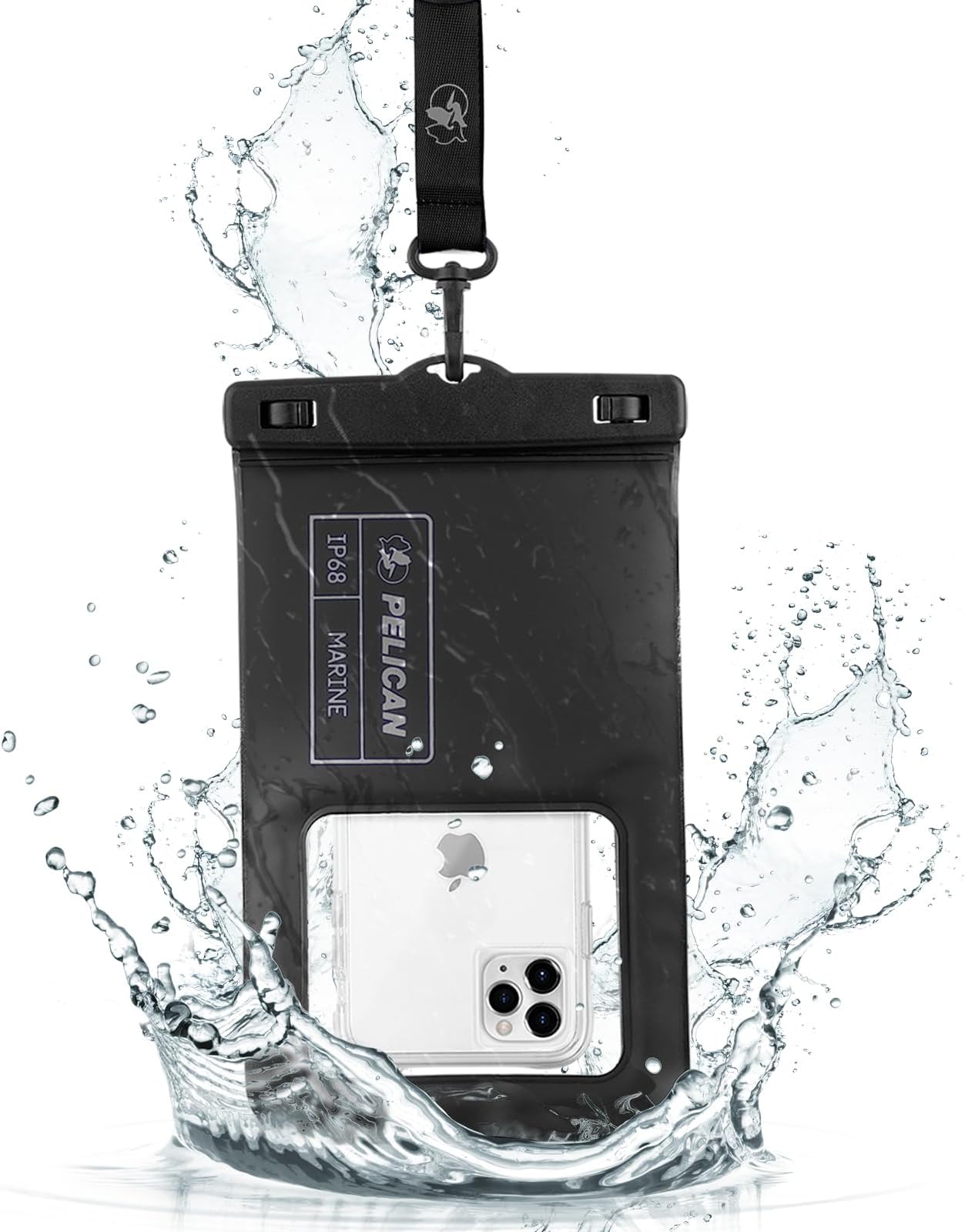 Marine - IP68 Waterproof Phone Pouch/Case (XL Size) - Floating Waterproof Phone Case For iPhone 14 Pro Max/ 13 Pro Max/ 12 Pro Max/ 11/ S23 Ultra/Pixel 7- Detachable Lanyard - Black