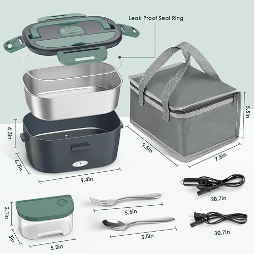 Miniatura 6 de Fiambrera eléctrica para adultos, calentador de alimentos portátil de 80 W, 12 V24 V110 V, lonchera térmica 3 en 1 para cochecamiónoficina, con
