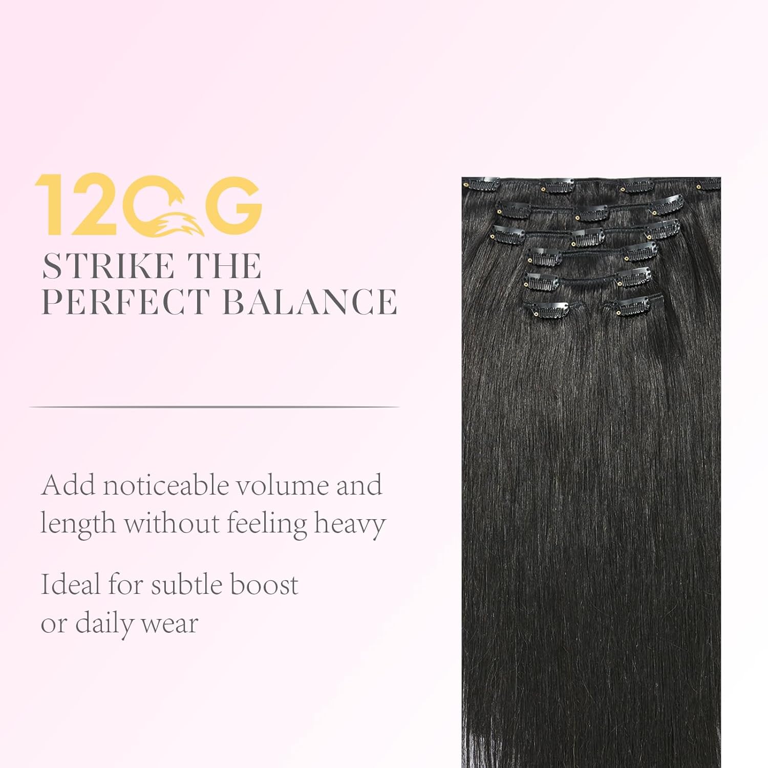 FoxFace Clip in Hair Extensions Real Human Hair, Thick Extensions from Root to Tip, Natural Hair Clip Ins, Jet Black, 14 Inch 120g 7Pcs