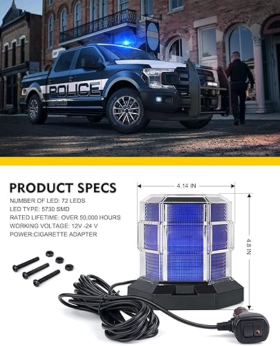 Miniatura 7 de LUMENIX Luz de baliza azul 72 LED de advertencia de emergencia intermitente luces estroboscópicas magnéticasmontaje de tornillo para POV policía