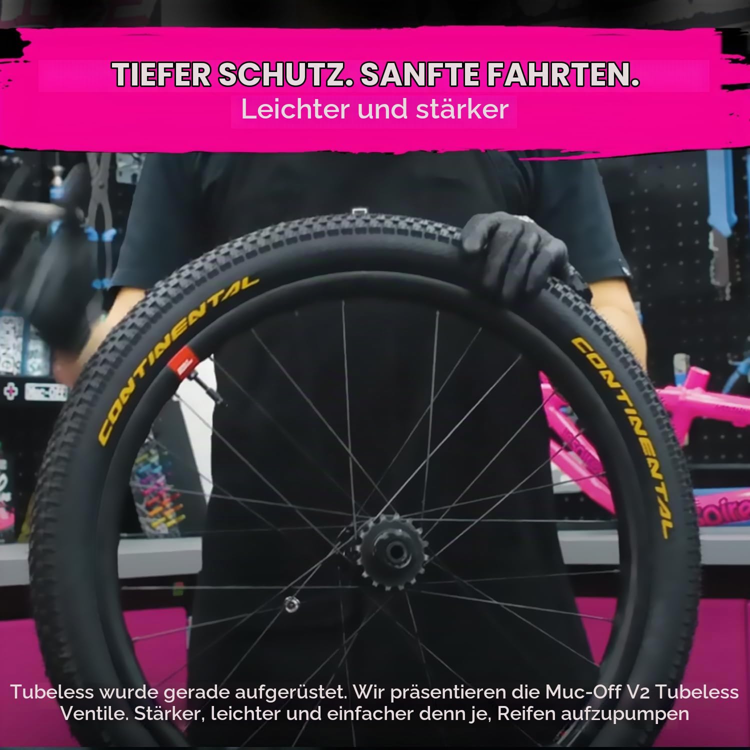 Muc-Off Tubeless Ventile V2 – 44 mm schwarz (2er-Pack) | 4 x 7075 Presta-Ventile aus Flugzeugaluminium mit Kernentfernungswerkzeug | 44 mm/60 mm/80 mm – 10 eloxierte Farboptionen | passend für MTB